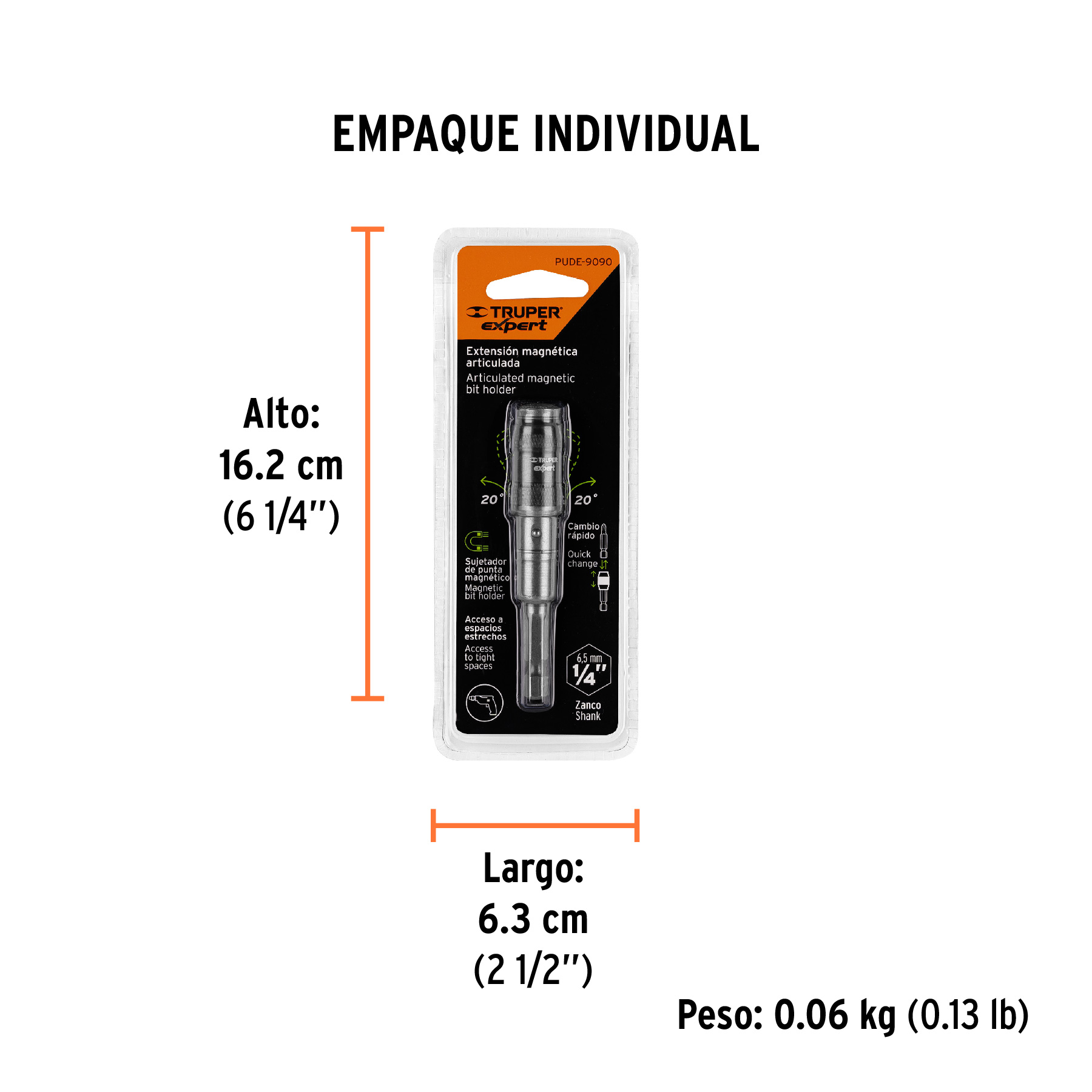 Extensión magnética articulada 3 1/2", para puntas, EXPERT TRUPER