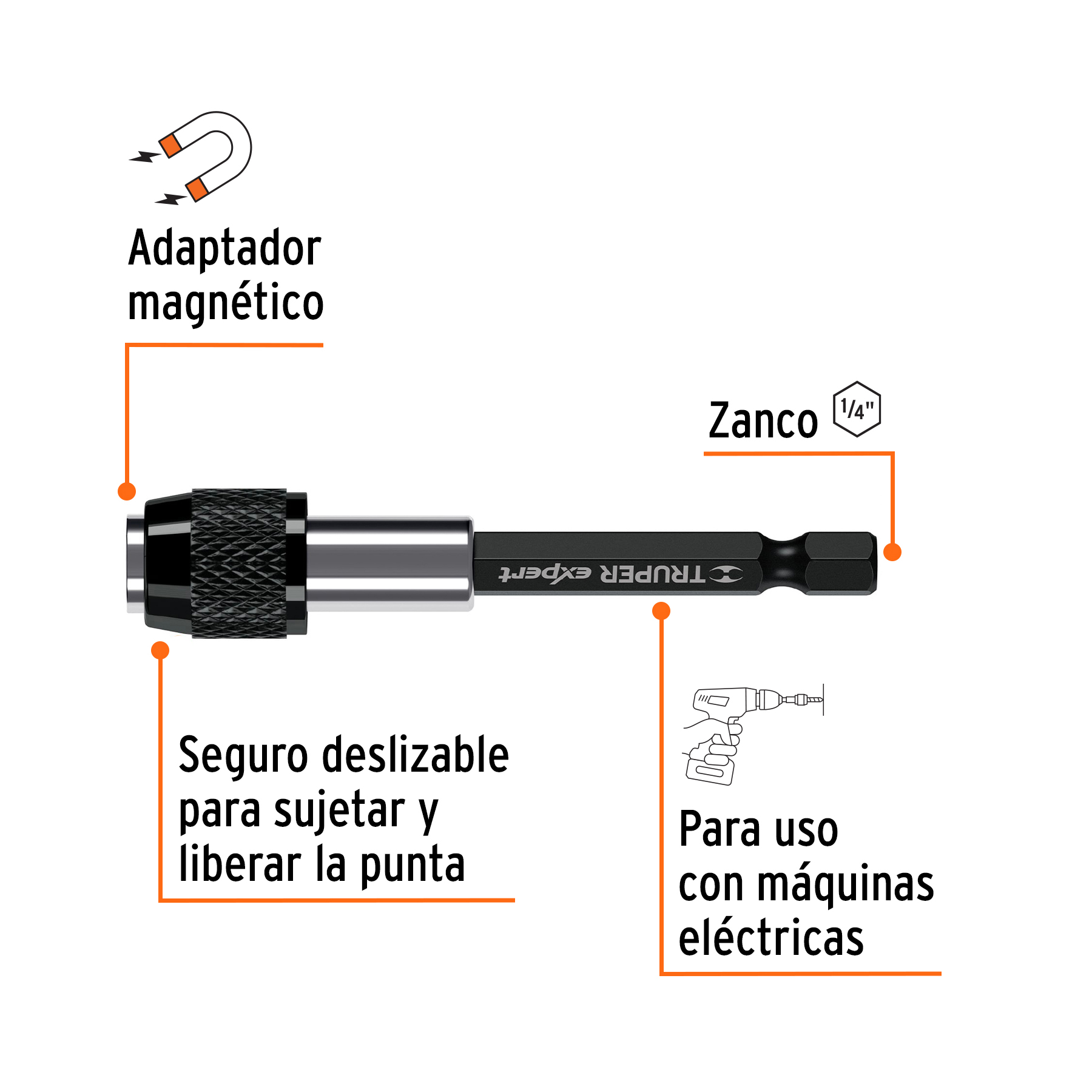 Extensión magnética 3', para puntas, cambio rápido, EXPERT TRUPER