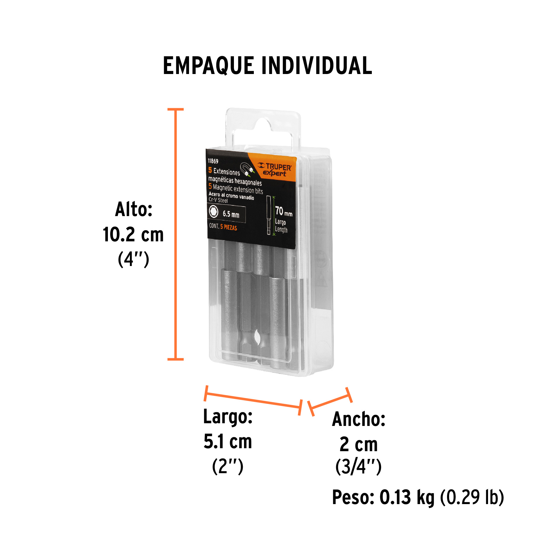 Estuche con 5 extensiones de 70 mm, magnéticas, EXPERT TRUPER