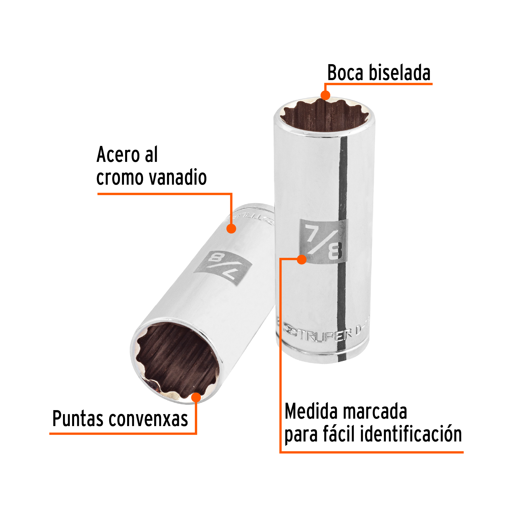 Dado largo de 7/8", 12 puntas, cuadro 1/2", TRUPER TRUPER