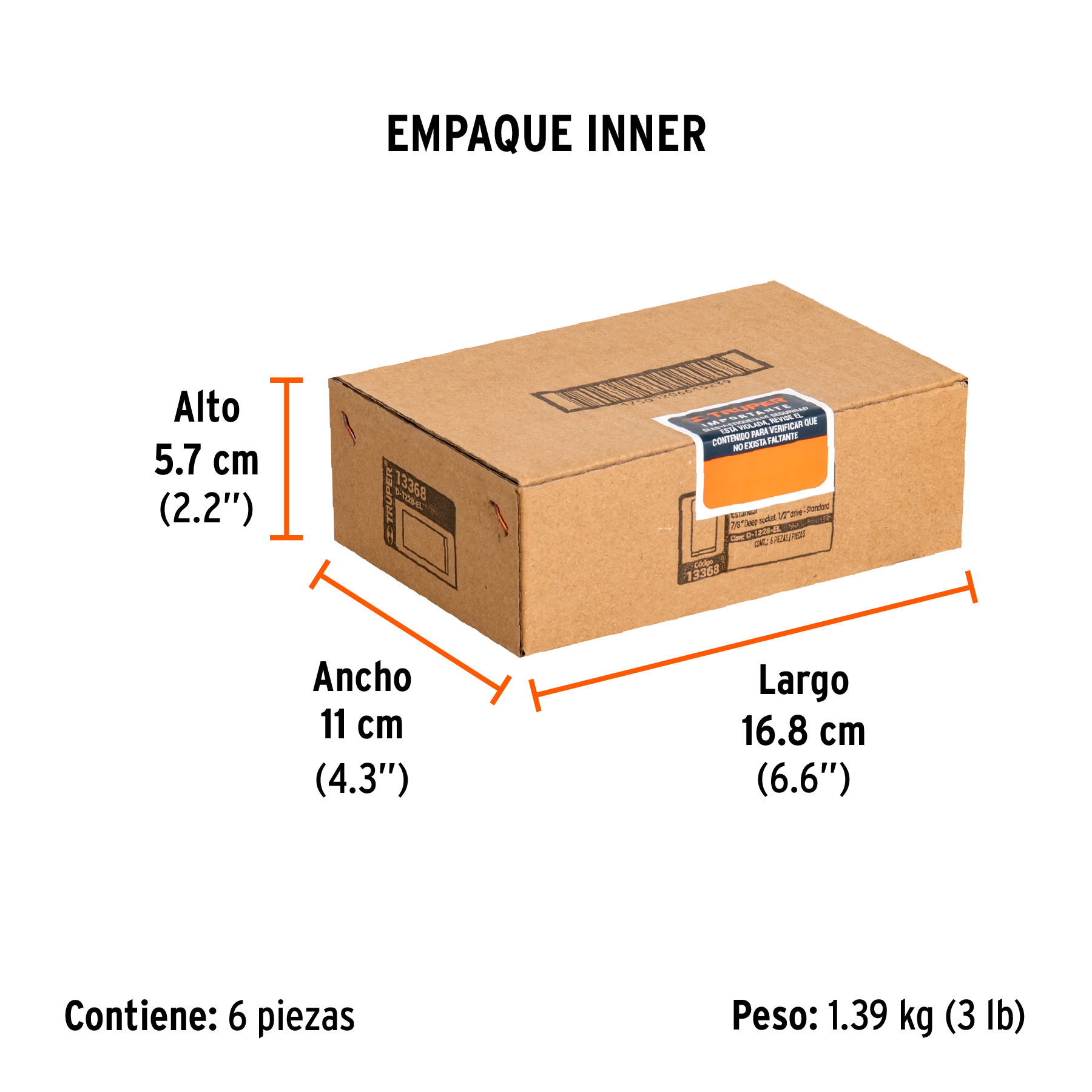 Dado largo de 7/8", 12 puntas, cuadro 1/2", TRUPER TRUPER