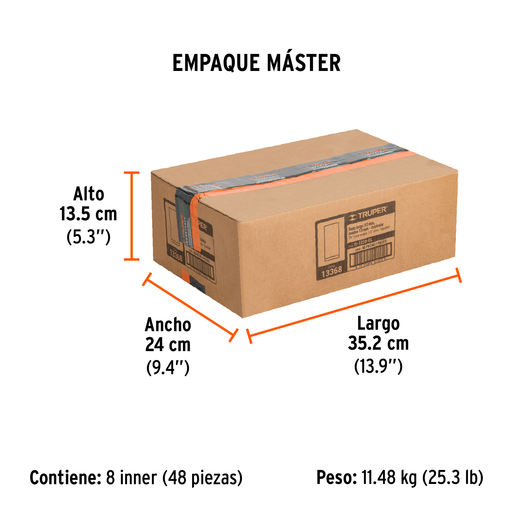 Dado largo de 7/8", 12 puntas, cuadro 1/2", TRUPER TRUPER