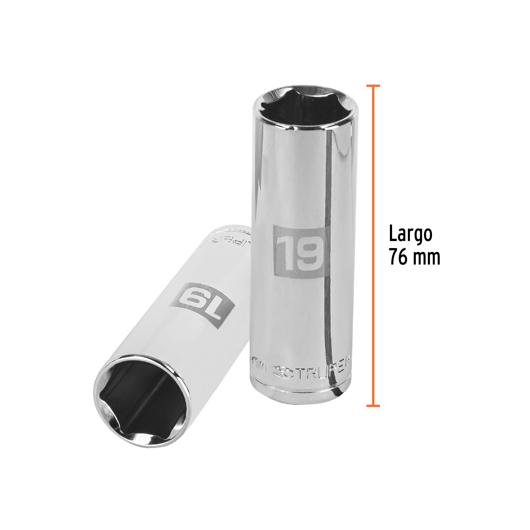 Dado largo de 19 mm, 6 puntas, cuadro 1/2", TRUPER TRUPER