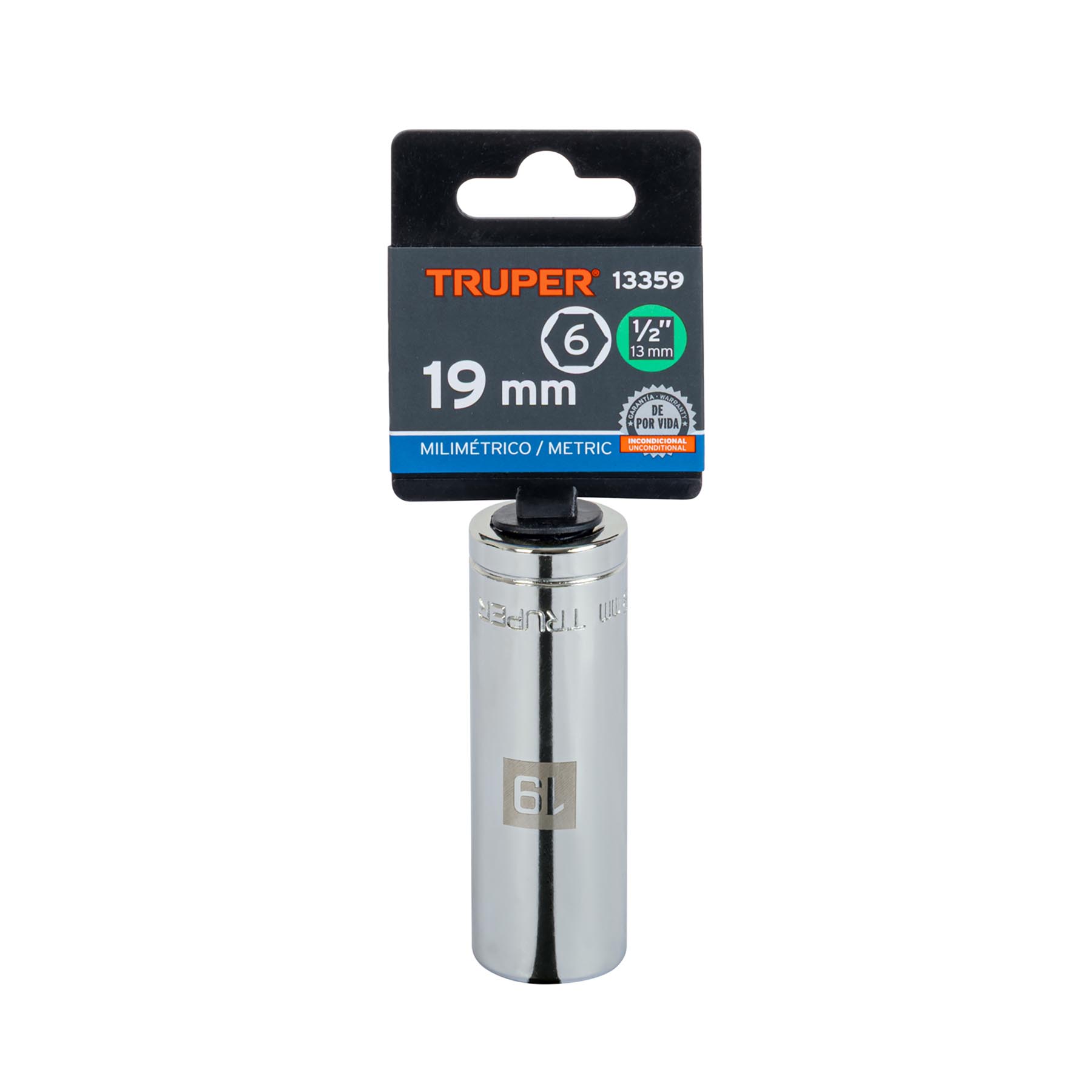 Dado largo de 19 mm, 6 puntas, cuadro 1/2", TRUPER TRUPER