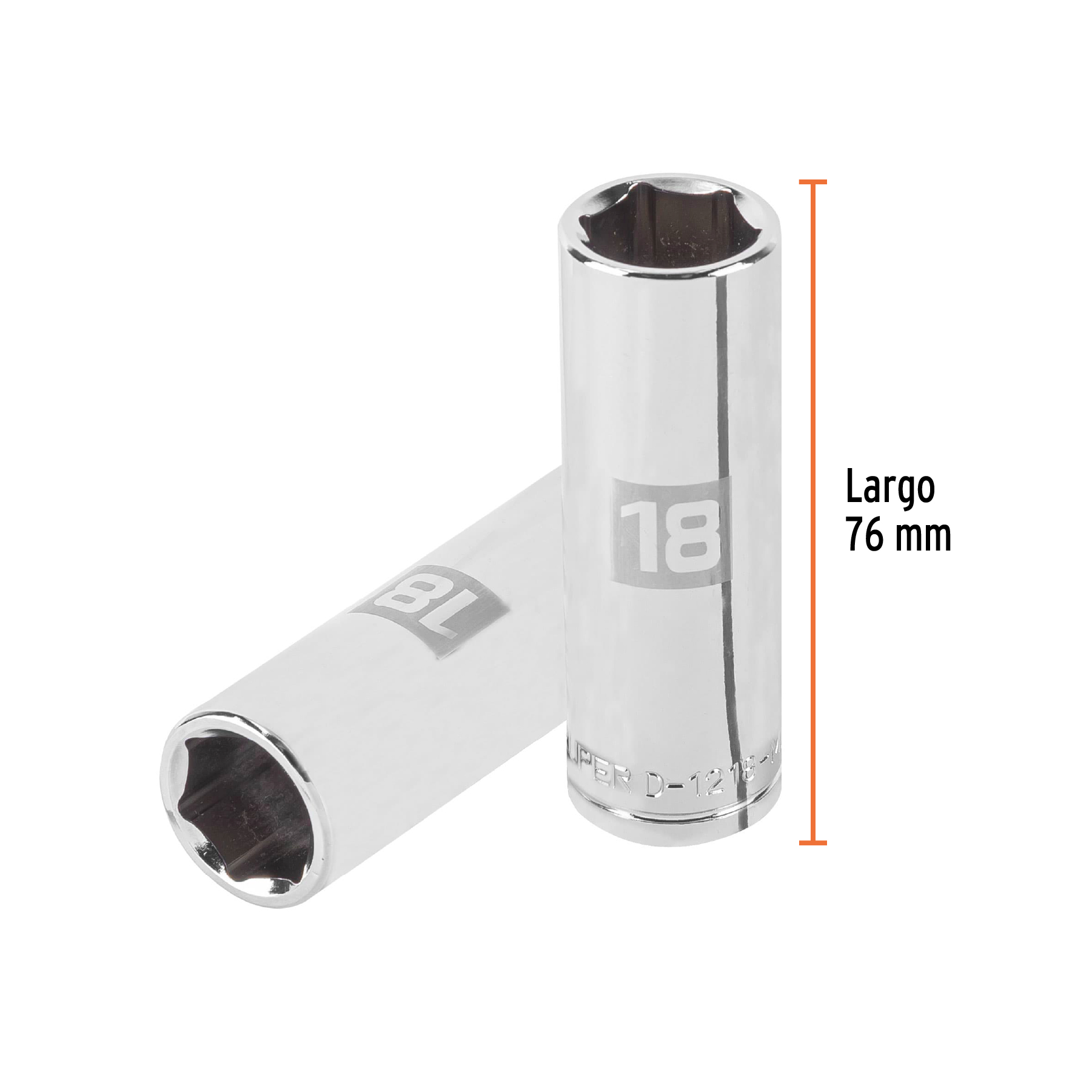 Dado largo de 18 mm, 6 puntas, cuadro 1/2", TRUPER TRUPER