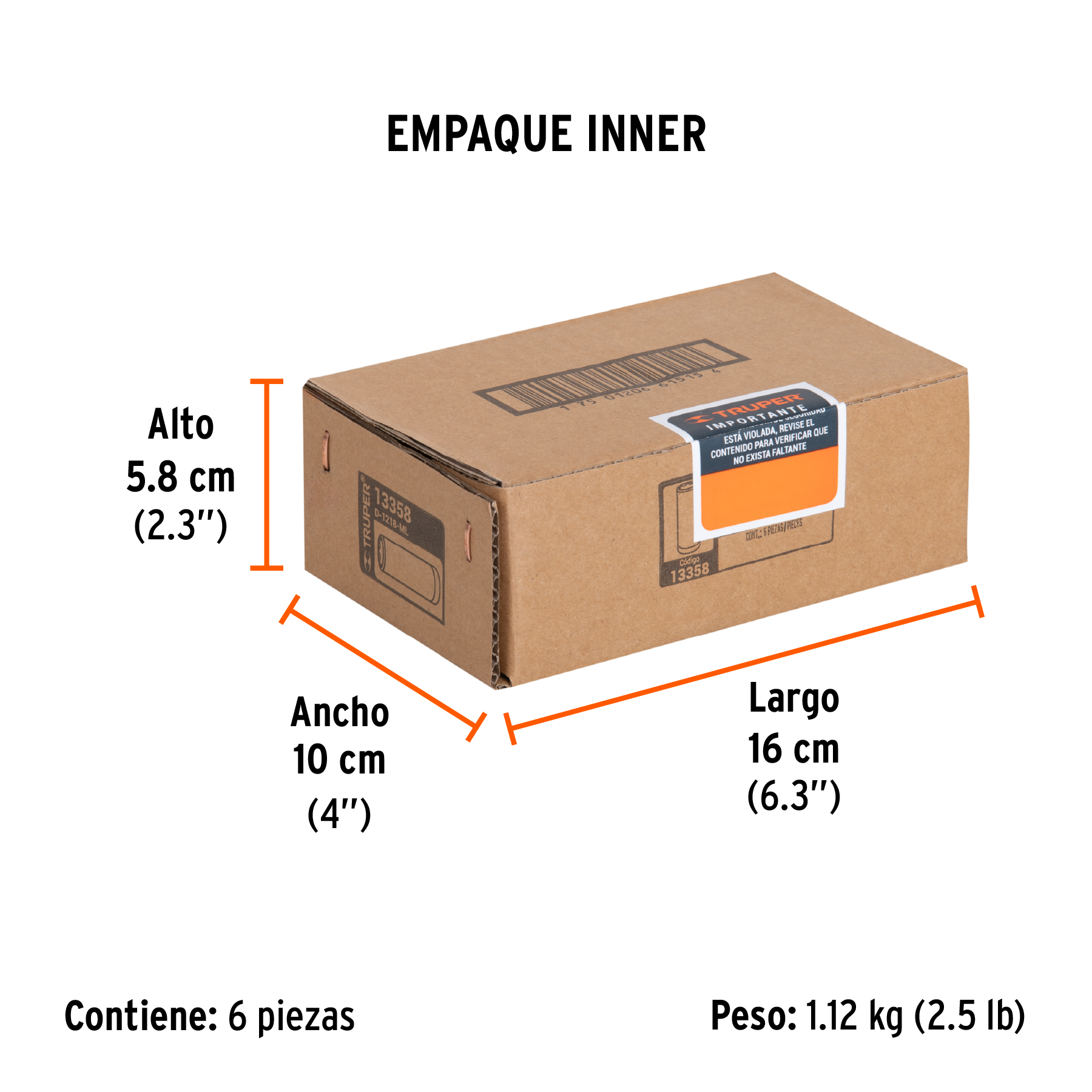 Dado largo de 18 mm, 6 puntas, cuadro 1/2", TRUPER TRUPER