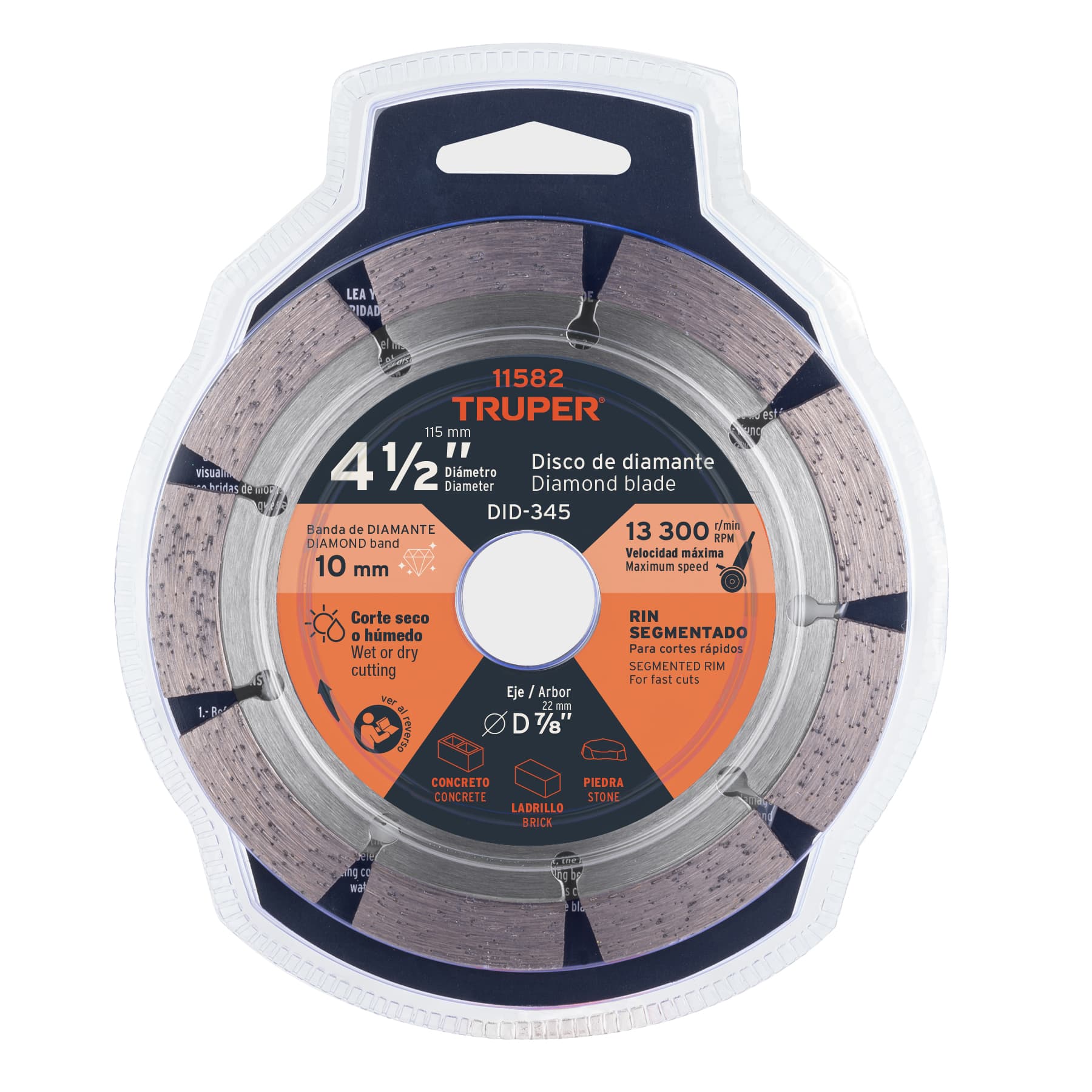 Disco de diamante de 4-1/2" x 2.1 mm, rin segmentado, TRUPER TRUPER