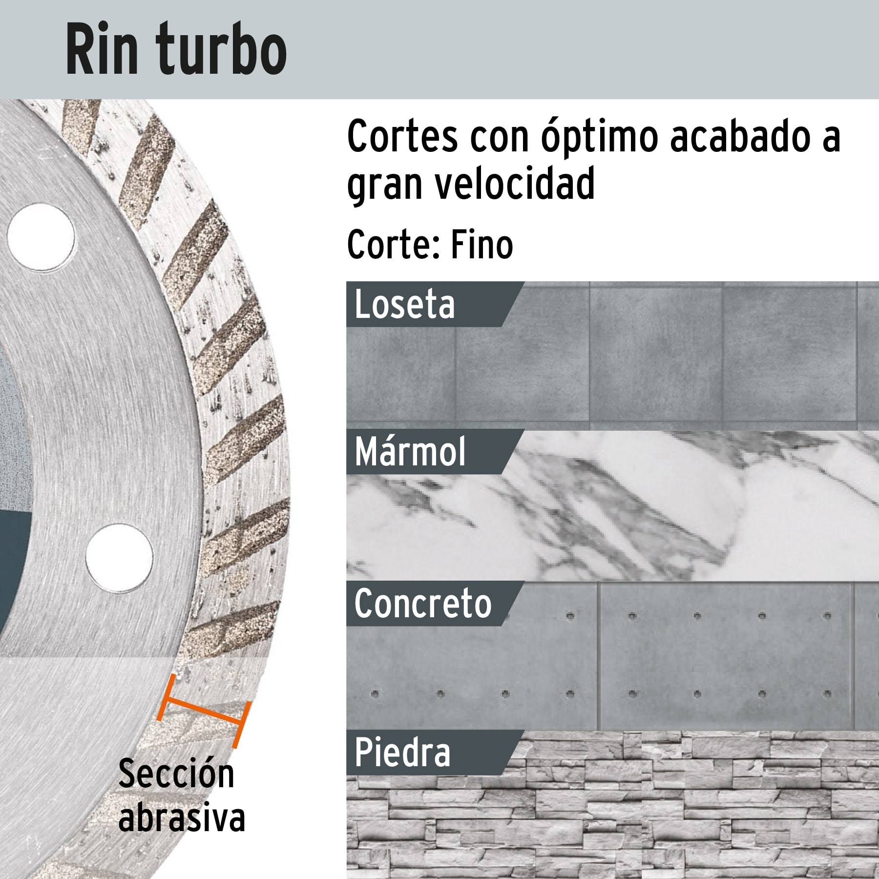 Disco de diamante de 7" x 2.8 mm, rin turbo, TRUPER TRUPER