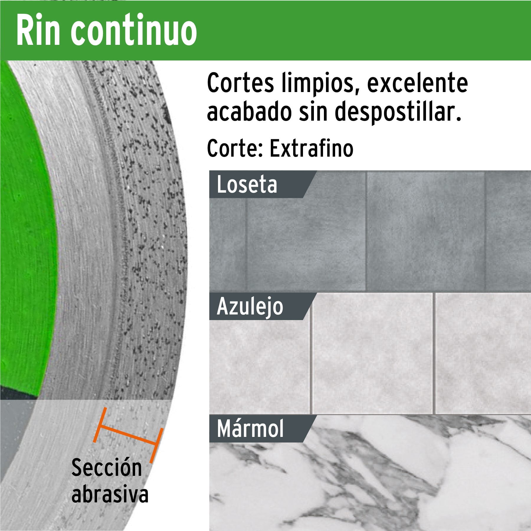Disco de diamante de 7" x 2.2 mm, rin continuo, TRUPER TRUPER