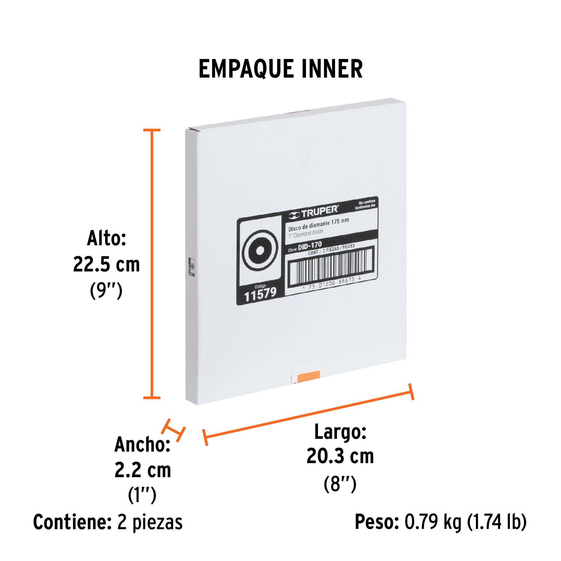 Disco de diamante de 7" x 2.2 mm, rin continuo, TRUPER TRUPER