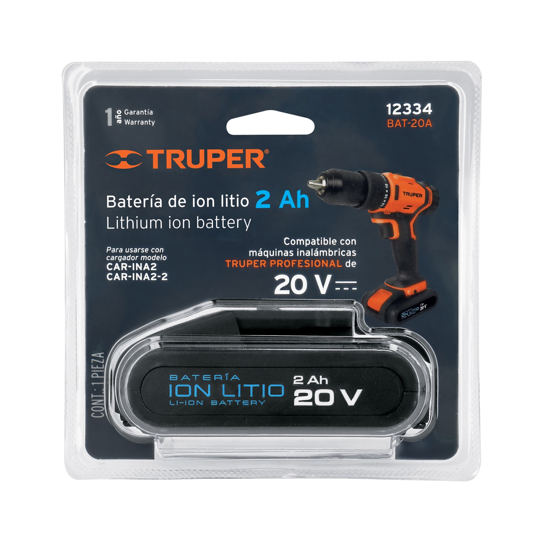 Batería ion litio, 20V, 2 Ah, TRUPER PRO TRUPER