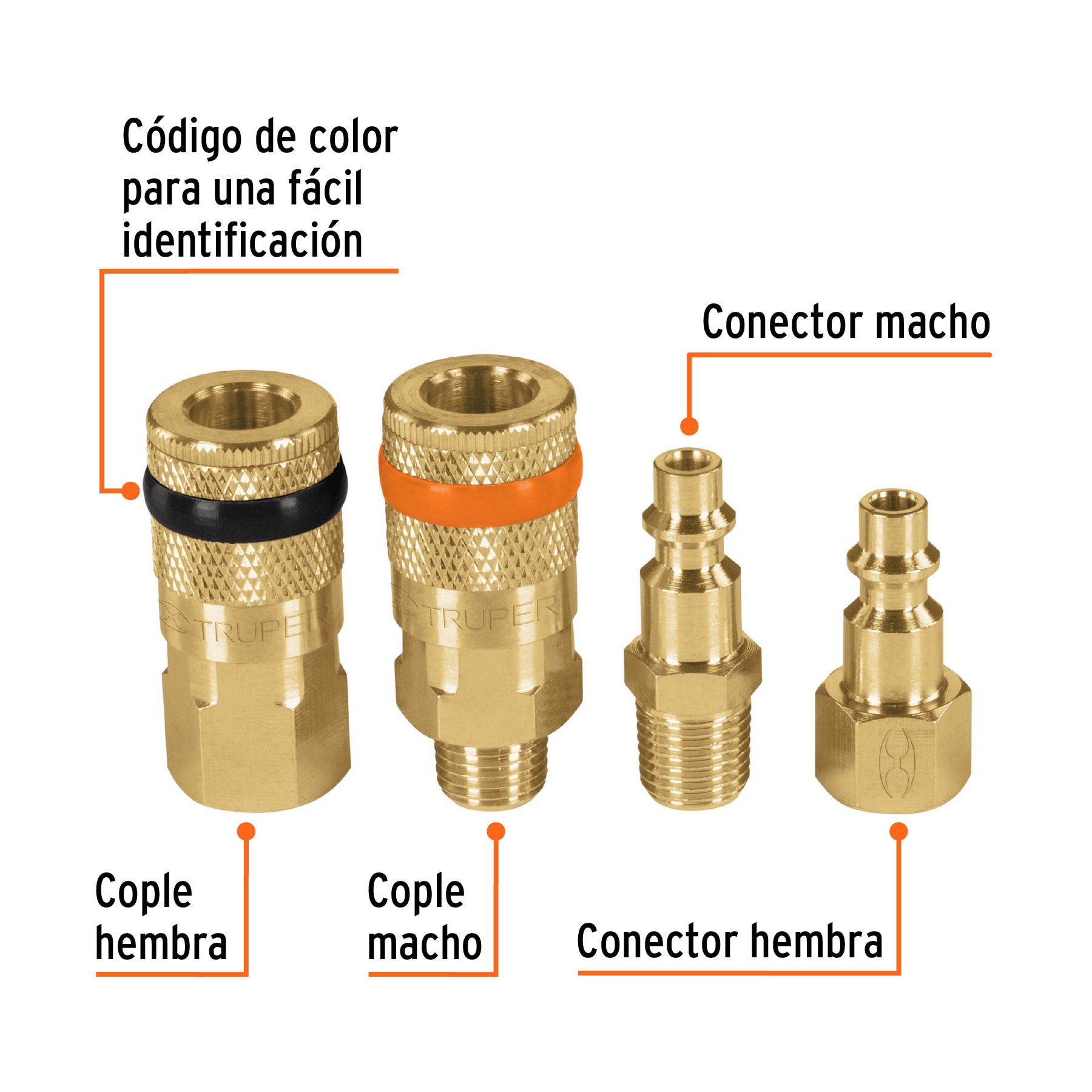 Juego de 2 conectores rápidos y 2 coples, de latón, TRUPER TRUPER