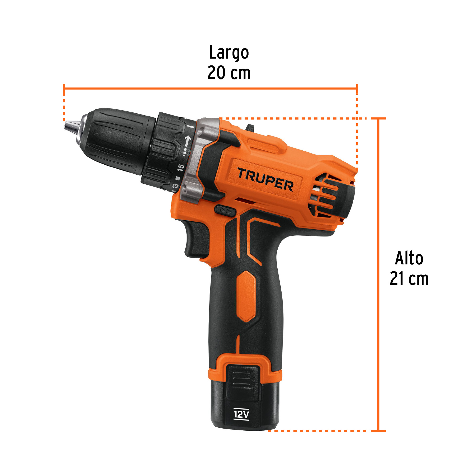 Taladro/destornillador compacto 3/8", 12V, 1 bat 2Ah, PRO TRUPER