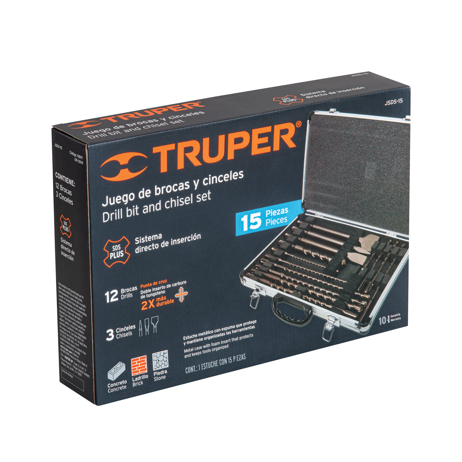 Juego de 15 brocas y cinceles SDS Plus en estuche, TRUPER TRUPER