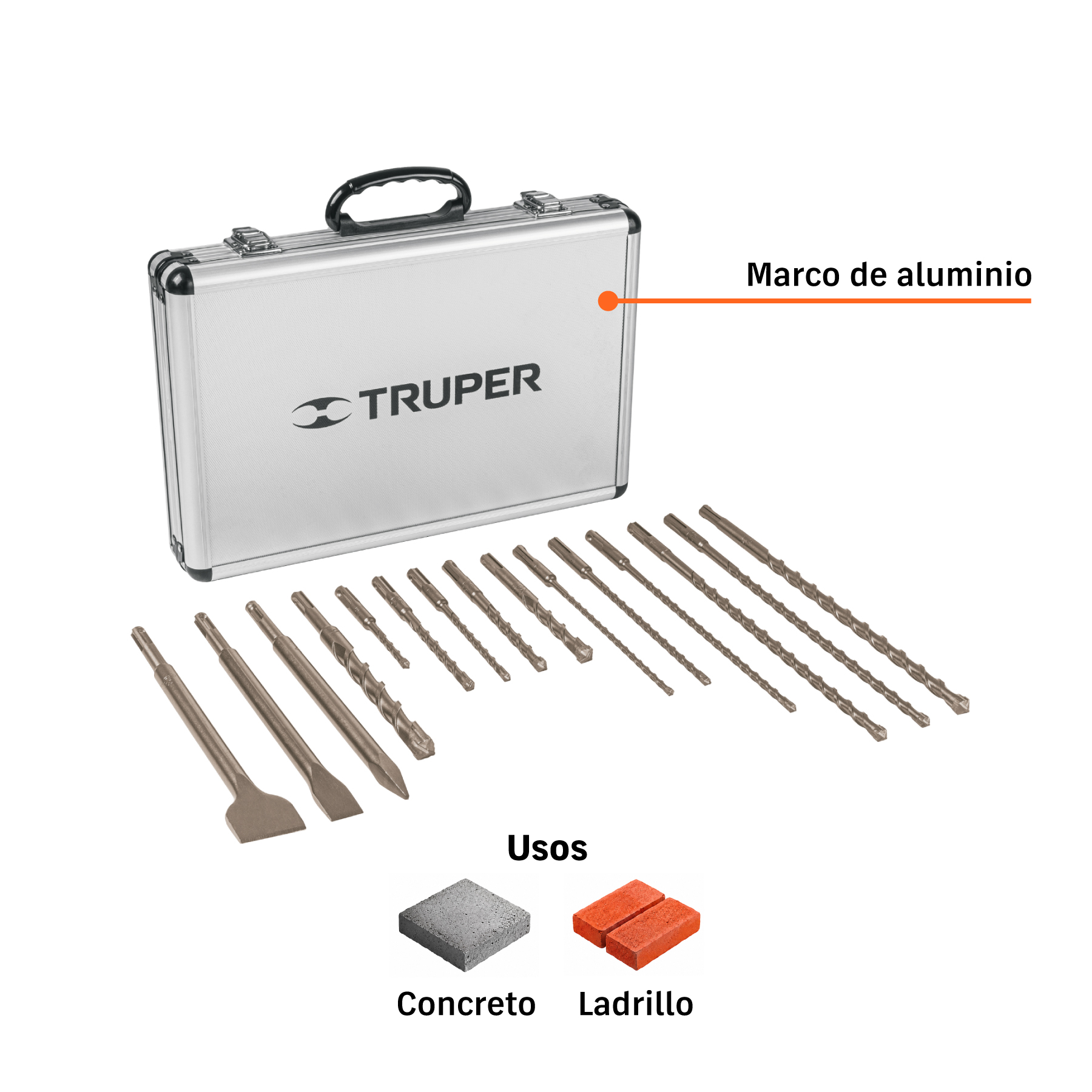 Juego de 15 brocas y cinceles SDS Plus en estuche, TRUPER TRUPER