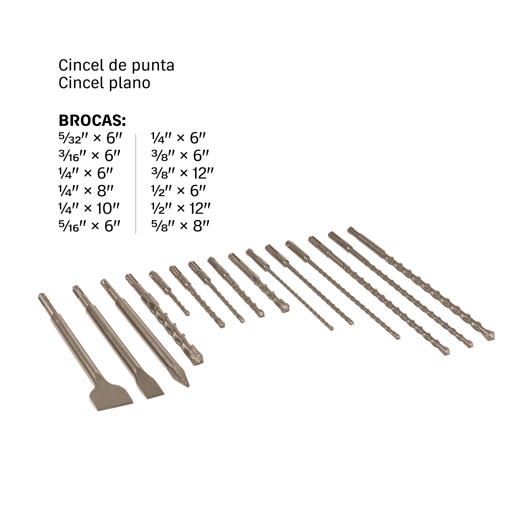 Juego de 15 brocas y cinceles SDS Plus en estuche, TRUPER TRUPER