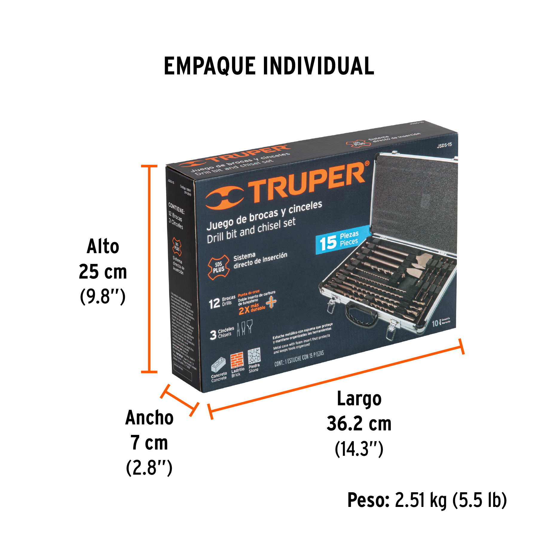 Juego de 15 brocas y cinceles SDS Plus en estuche, TRUPER TRUPER
