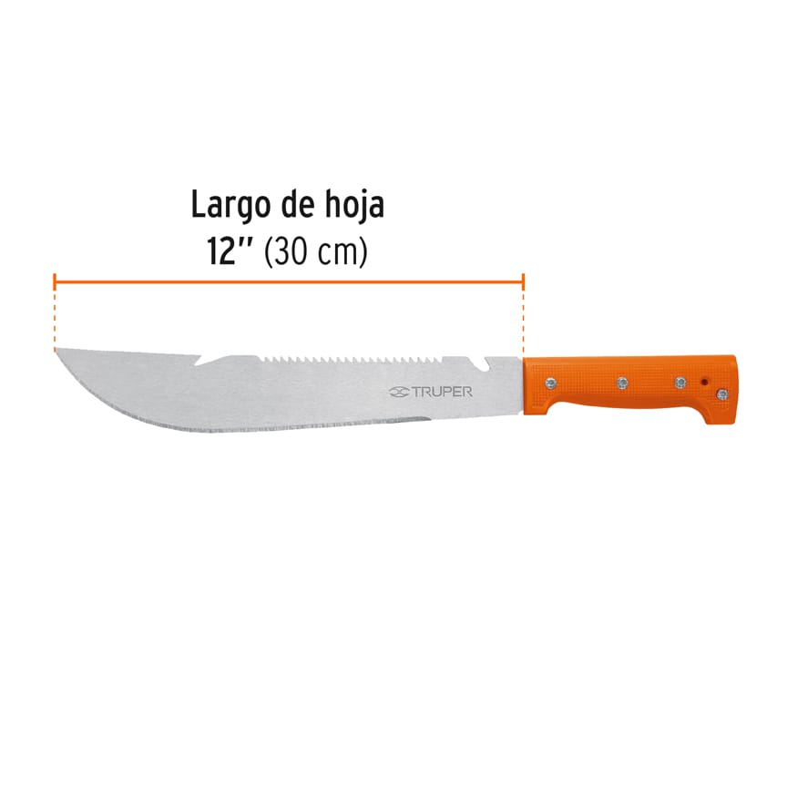 Machete rambo 12",cacha remachada naranja, con funda, TRUPER TRUPER