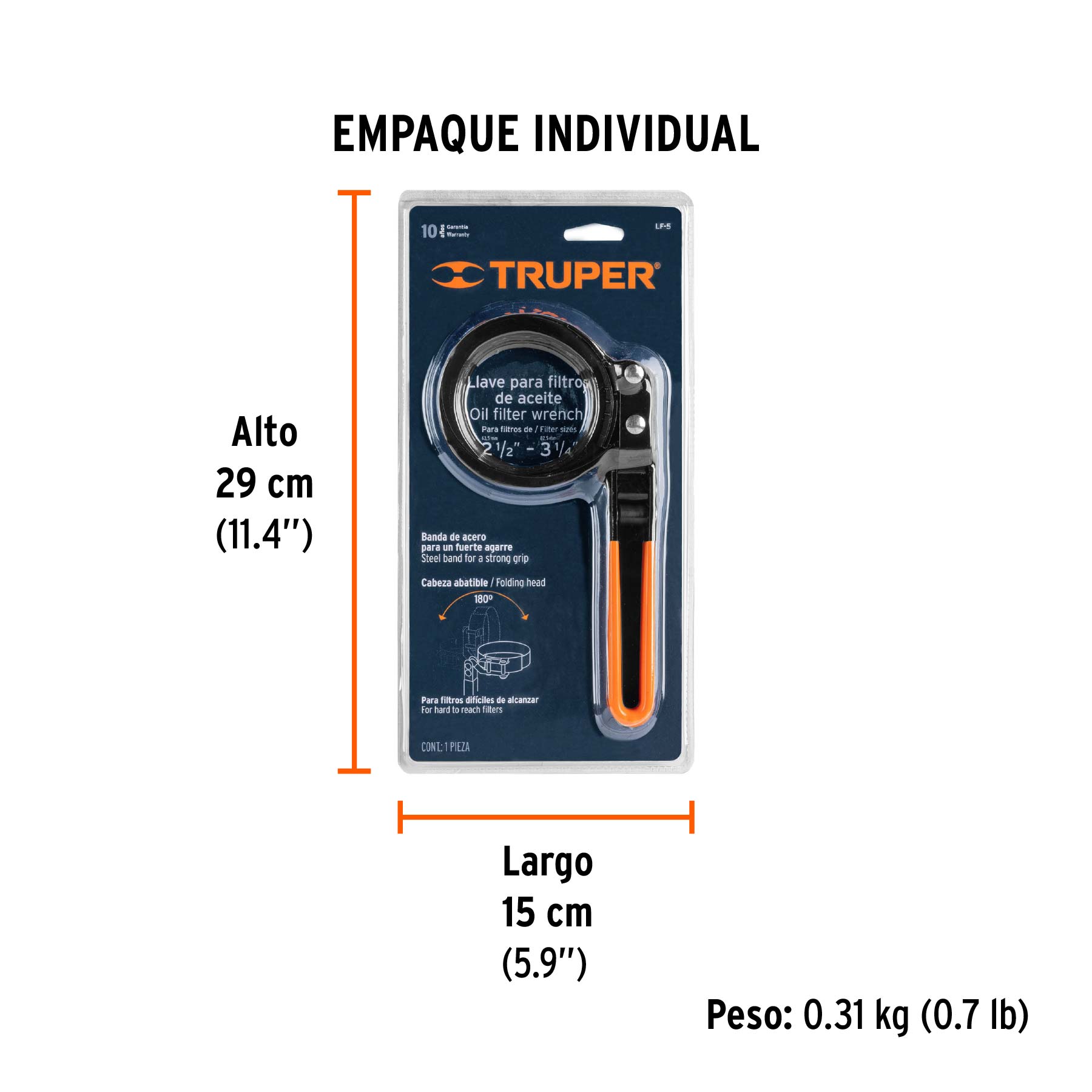 Llave de banda metálica 2-1/2 a 3-1/4" para filtro de aceite TRUPER