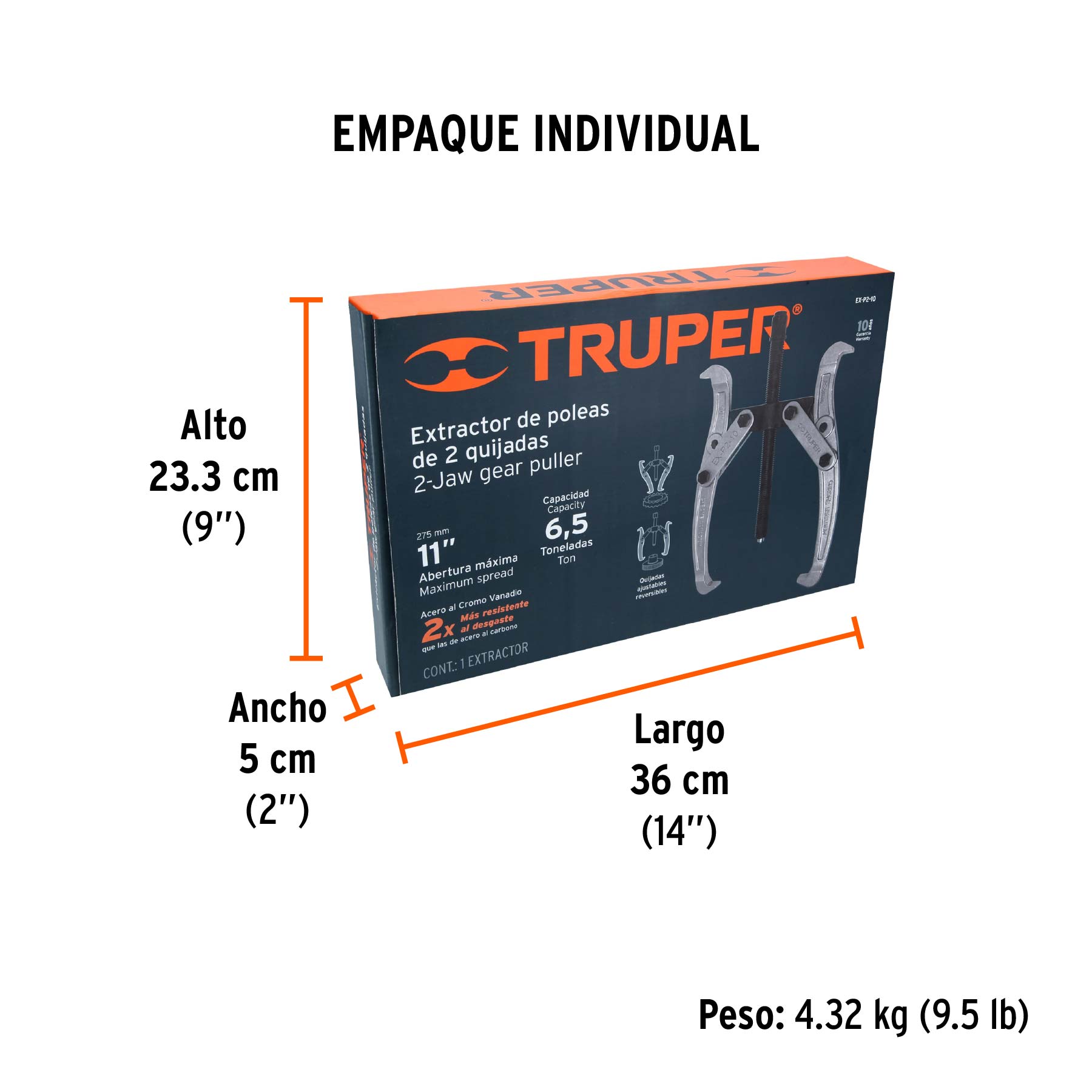 Extractor de poleas, 2 quijadas, 10", TRUPER TRUPER
