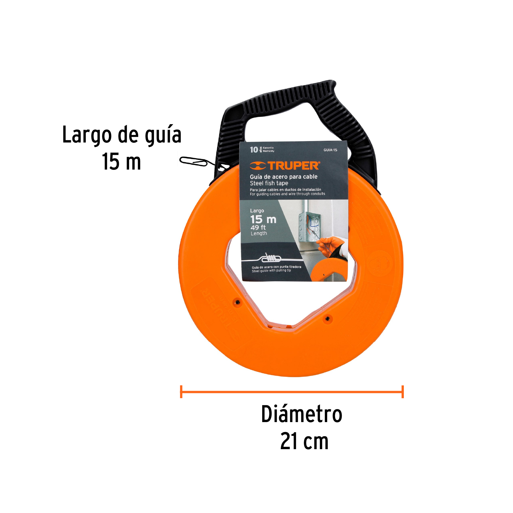 Guía de acero de 15 m para cable, con carrete, TRUPER TRUPER