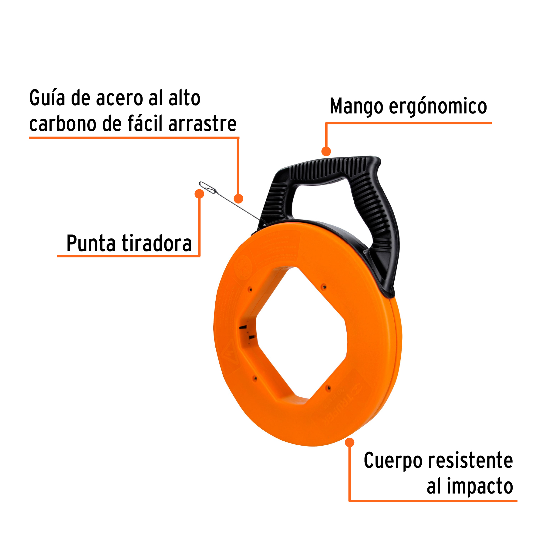 Guía de acero de 30 m para cable, con carrete, TRUPER TRUPER