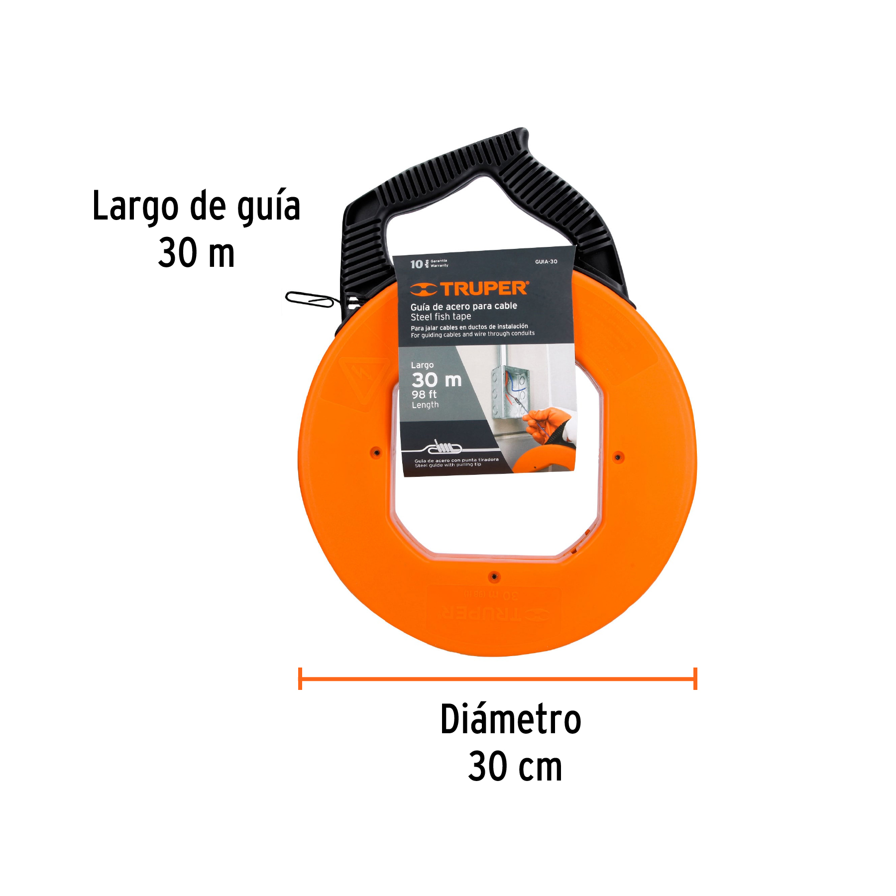Guía de acero de 30 m para cable, con carrete, TRUPER TRUPER