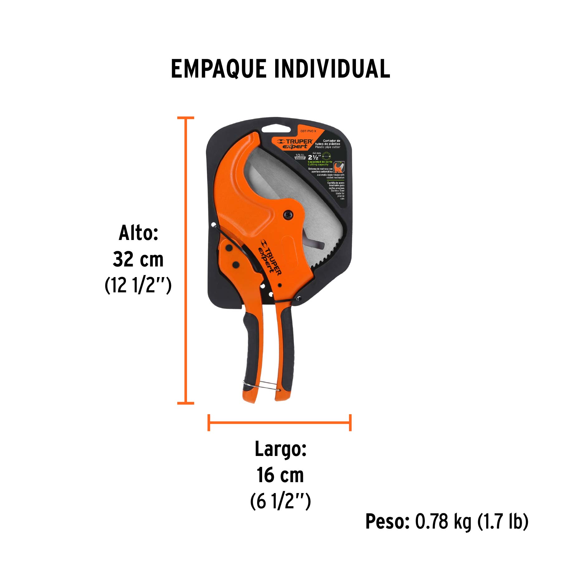 Cortador de tubo plástico, corte 2-1/2" (65 mm), EXPERT TRUPER