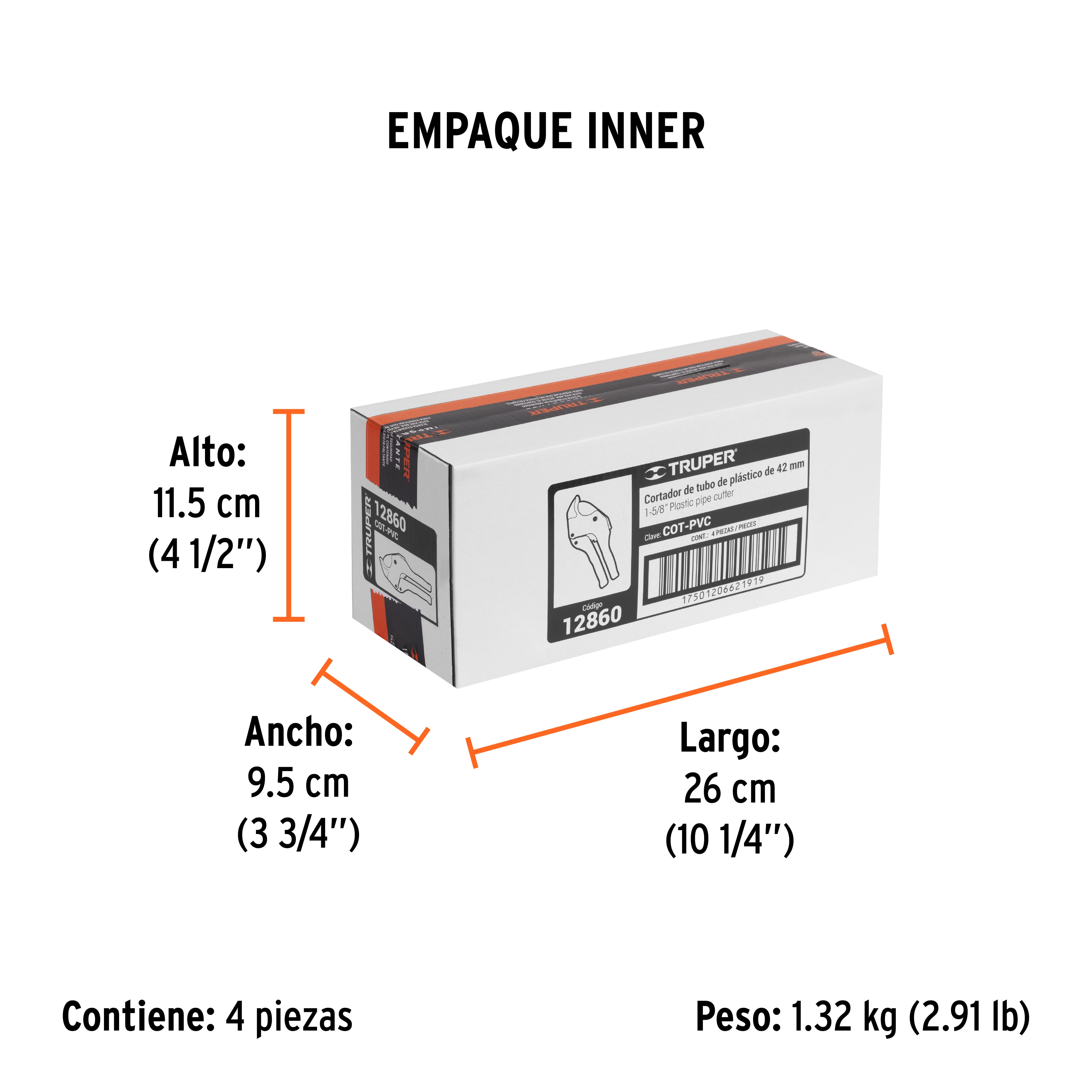Cortador de tubo plástico, corte 1-5/8" (41 mm), TRUPER TRUPER