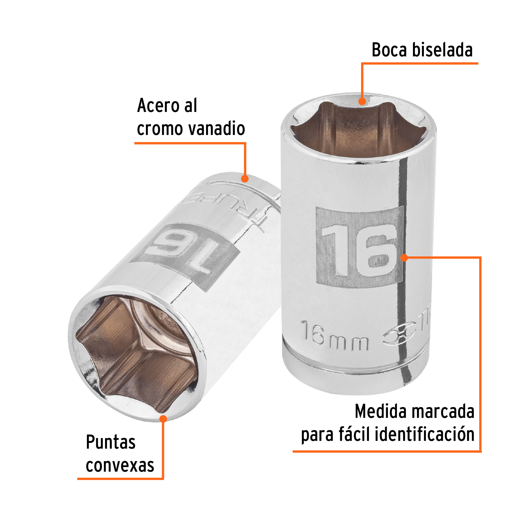 Dado de 16 mm, 6 puntas, cuadro 1/2", TRUPER TRUPER