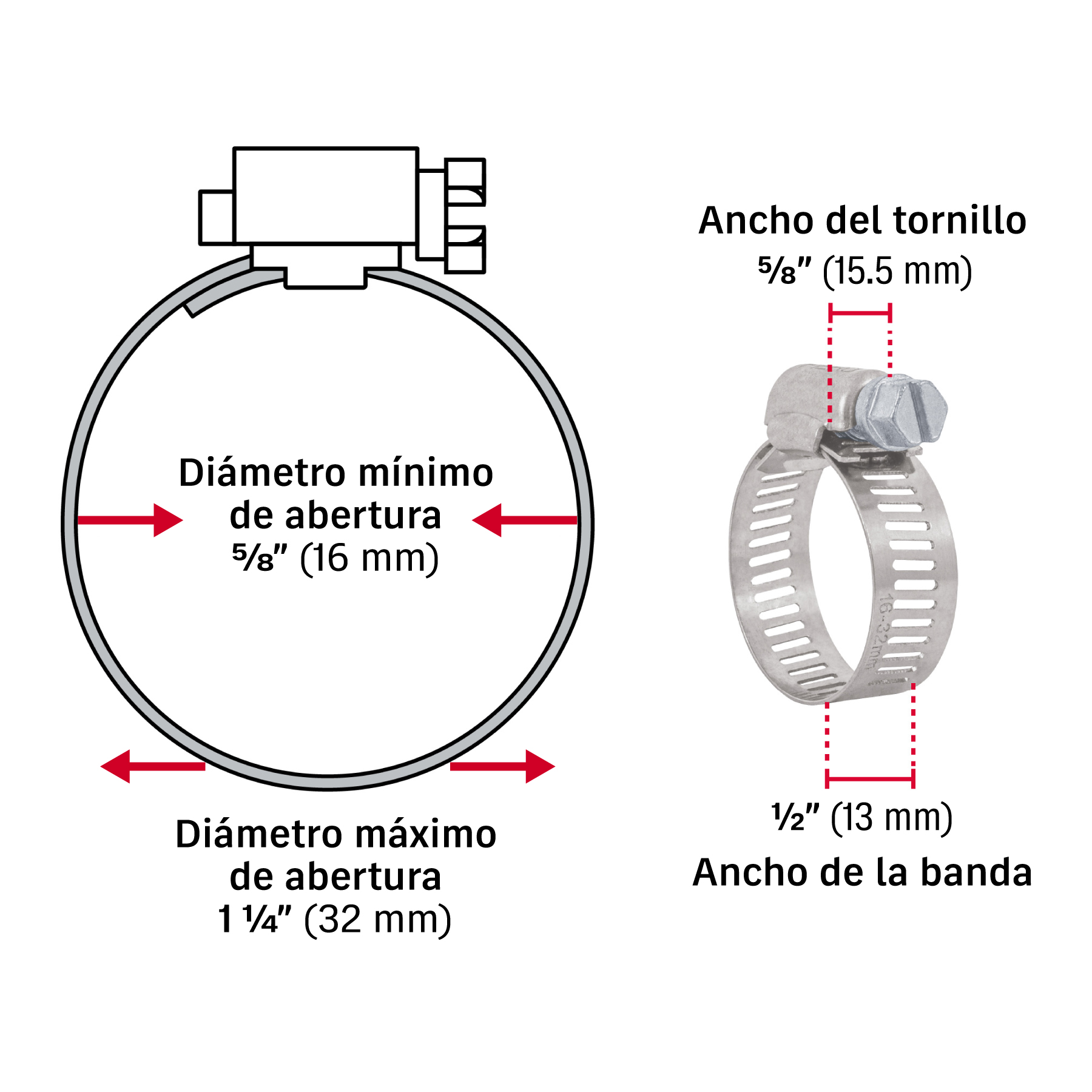 Bolsa con 10 abrazaderas sin fin #12, 5/8 - 1-1/4", FIERO TRUPER