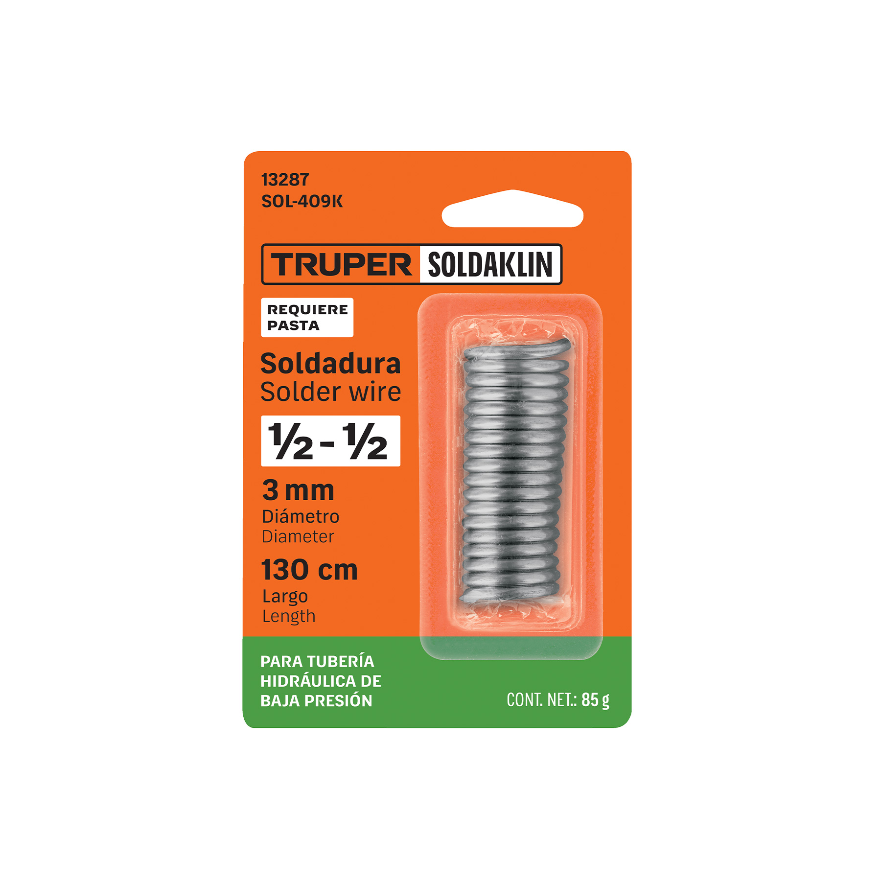 Soldadura 1/2-1/2 para tubería baja presión, 85 g, SOLDAKLIN TRUPER