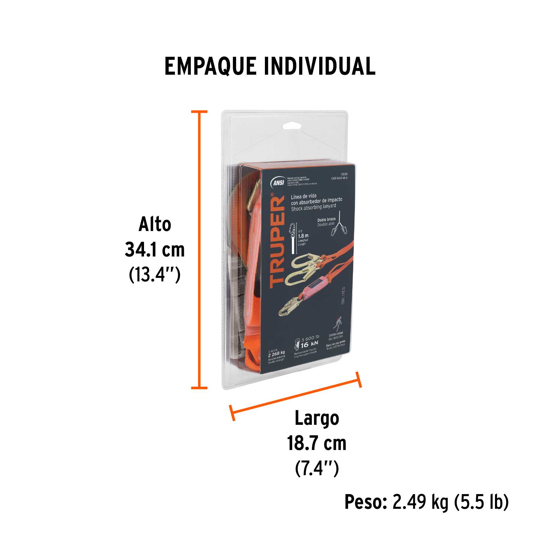 Línea vida absorbedor impacto doble brazo gancho grande,ANSI TRUPER
