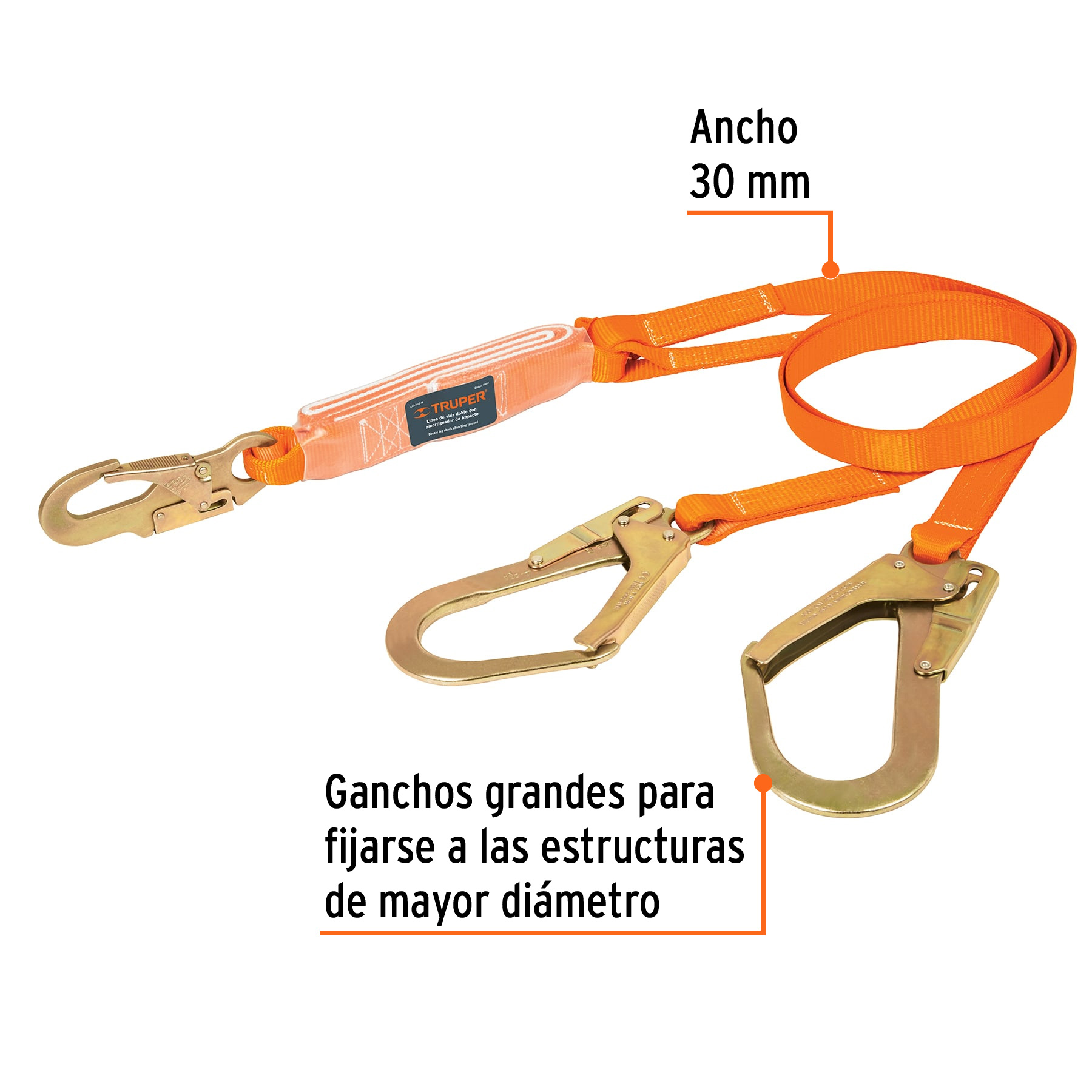 Línea de vida absorbedor impacto, doble brazo, gancho grande TRUPER
