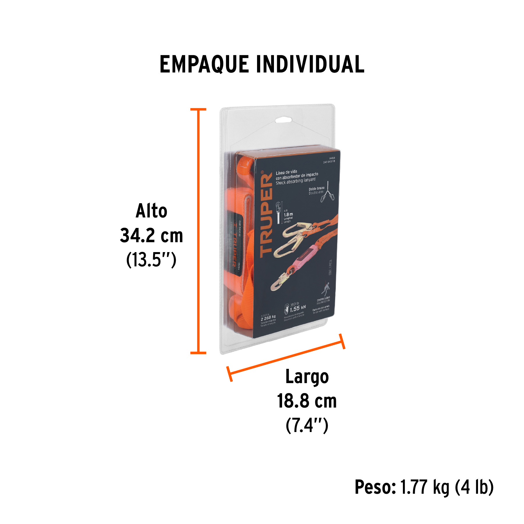 Línea de vida absorbedor impacto, doble brazo, gancho grande TRUPER