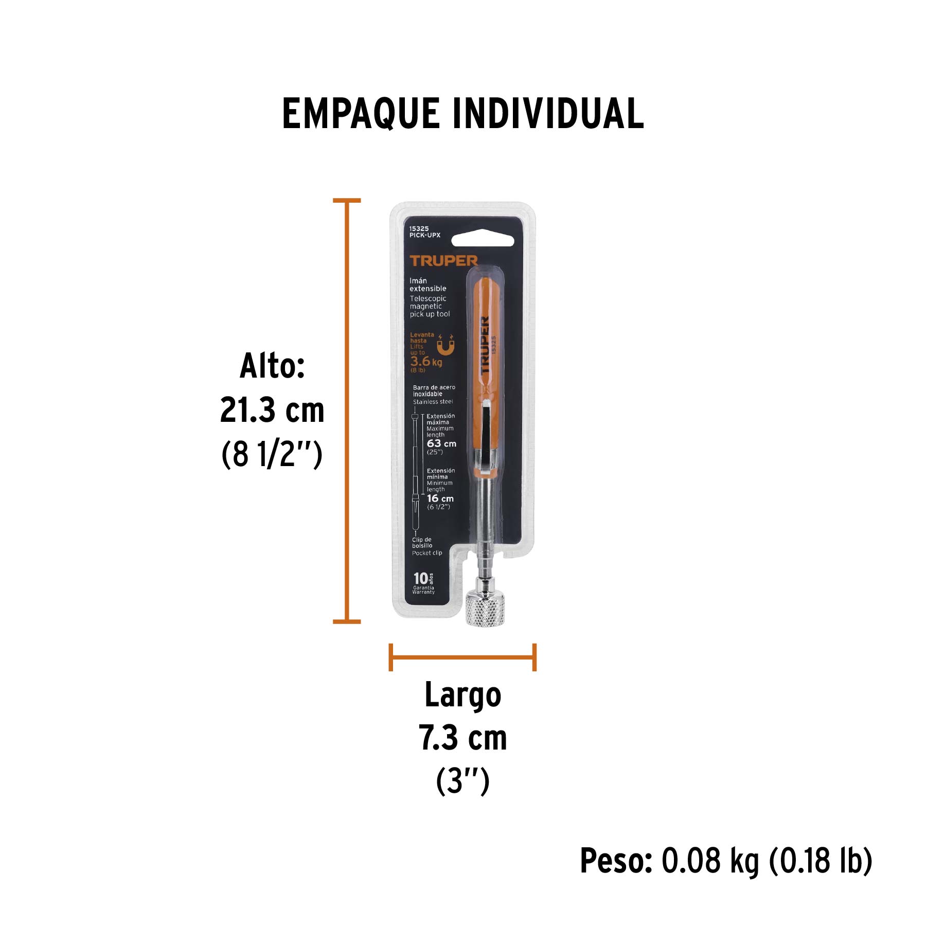 Imán extensible de acero inoxidable, 3.6 kg, TRUPER TRUPER