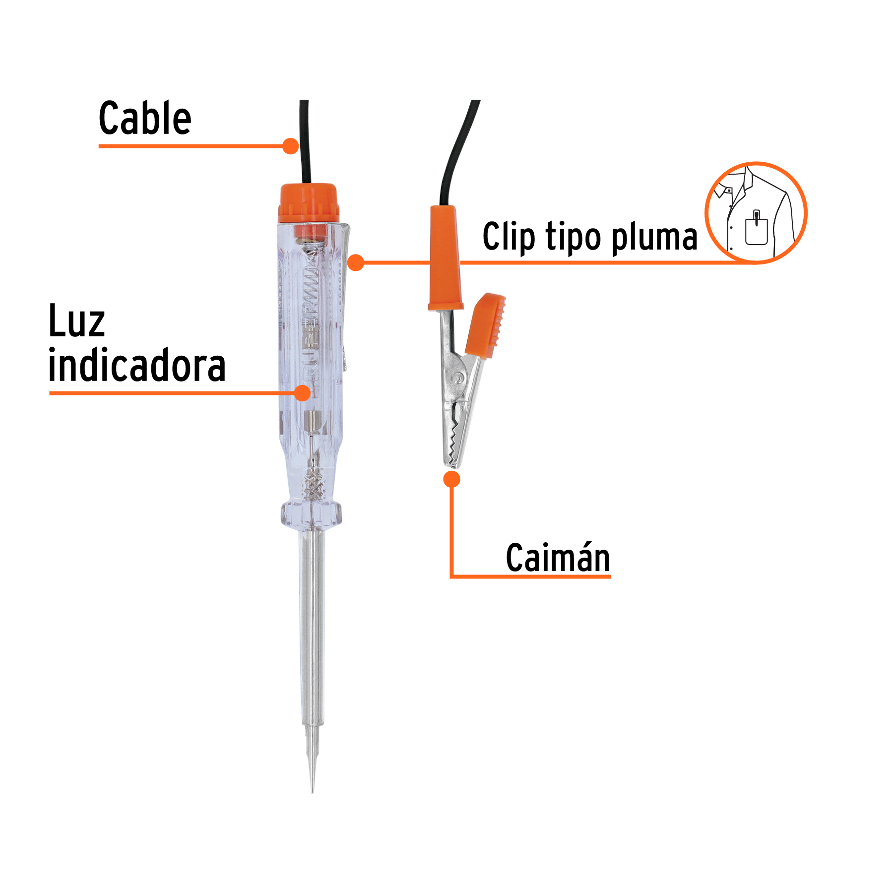 Probador de circuitos de corriente directa 14 cm c/caimán TRUPER