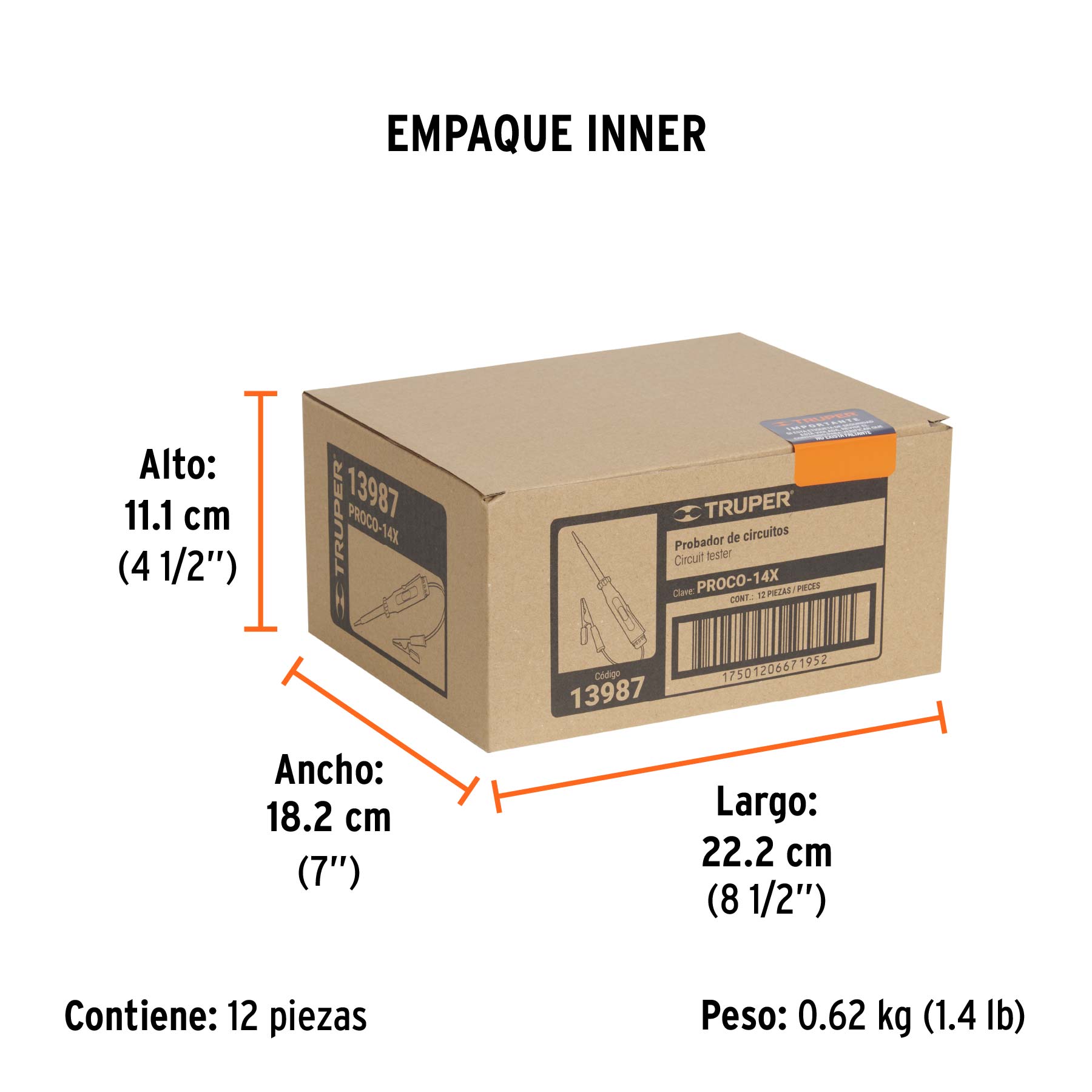 Probador de circuitos de corriente directa 14 cm c/caimán TRUPER