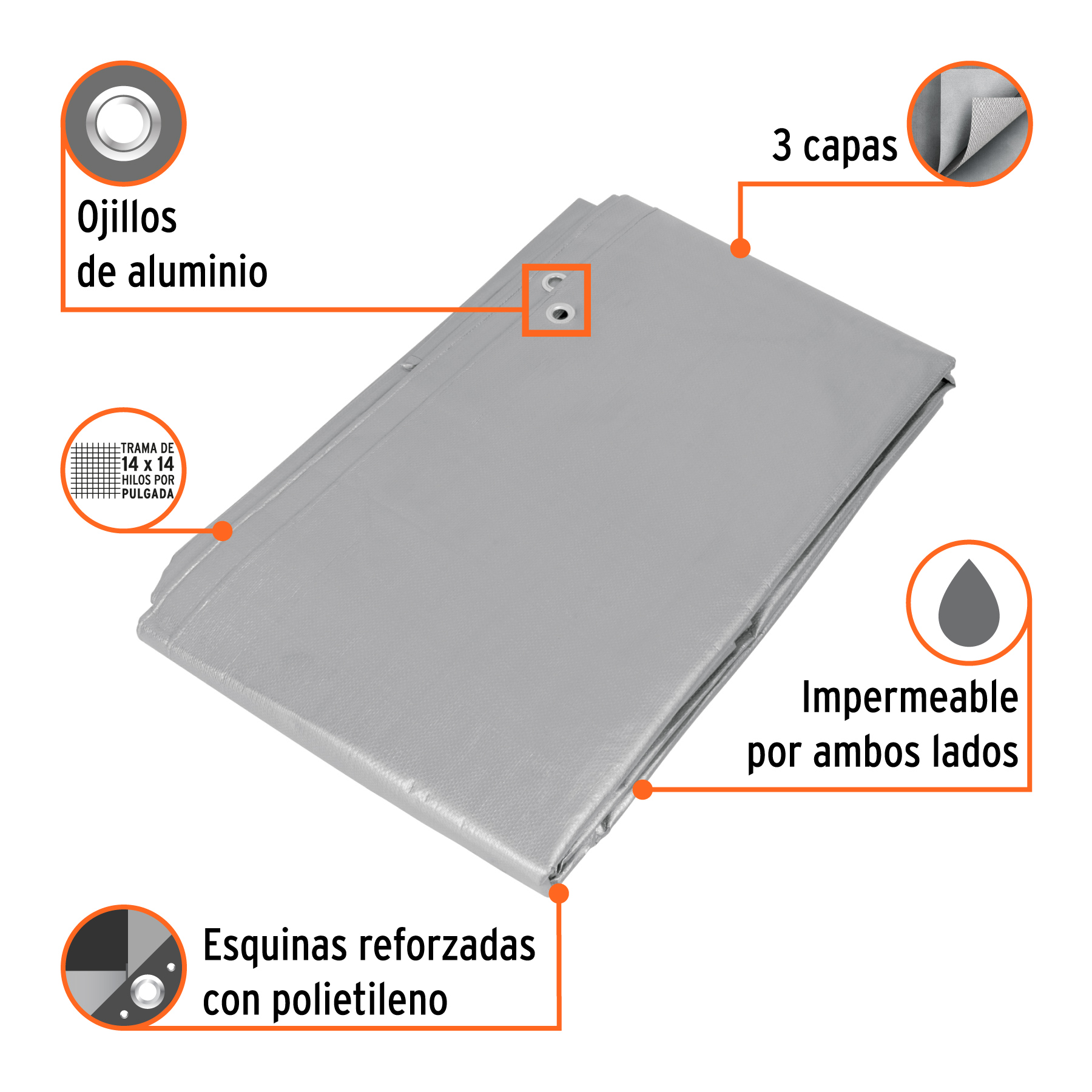 Lona de polietileno reforzada 3 x 5 m, gris, 180g/m2, TRUPER TRUPER