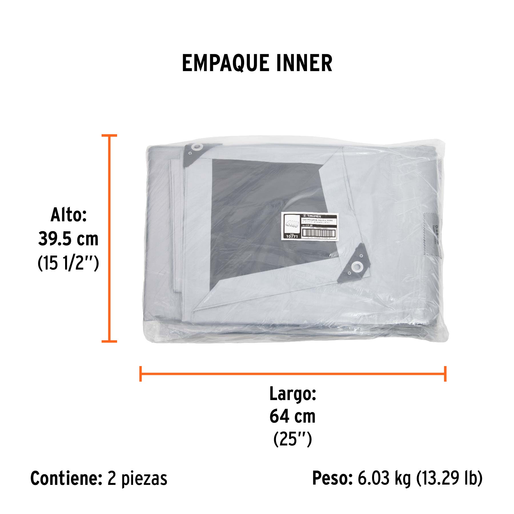 Lona de polietileno reforzada 3 x 5 m, gris, 180g/m2, TRUPER TRUPER