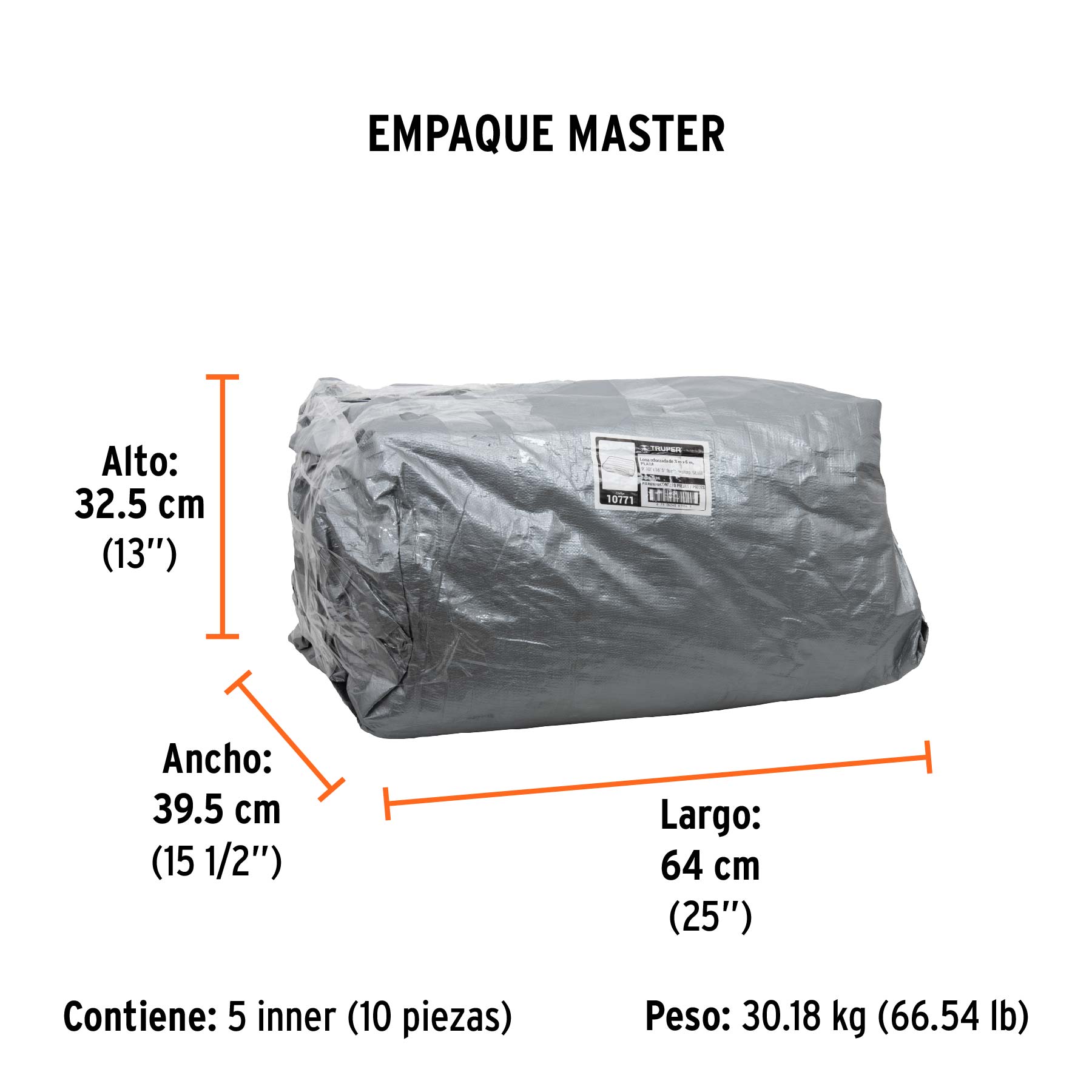 Lona de polietileno reforzada 3 x 5 m, gris, 180g/m2, TRUPER TRUPER