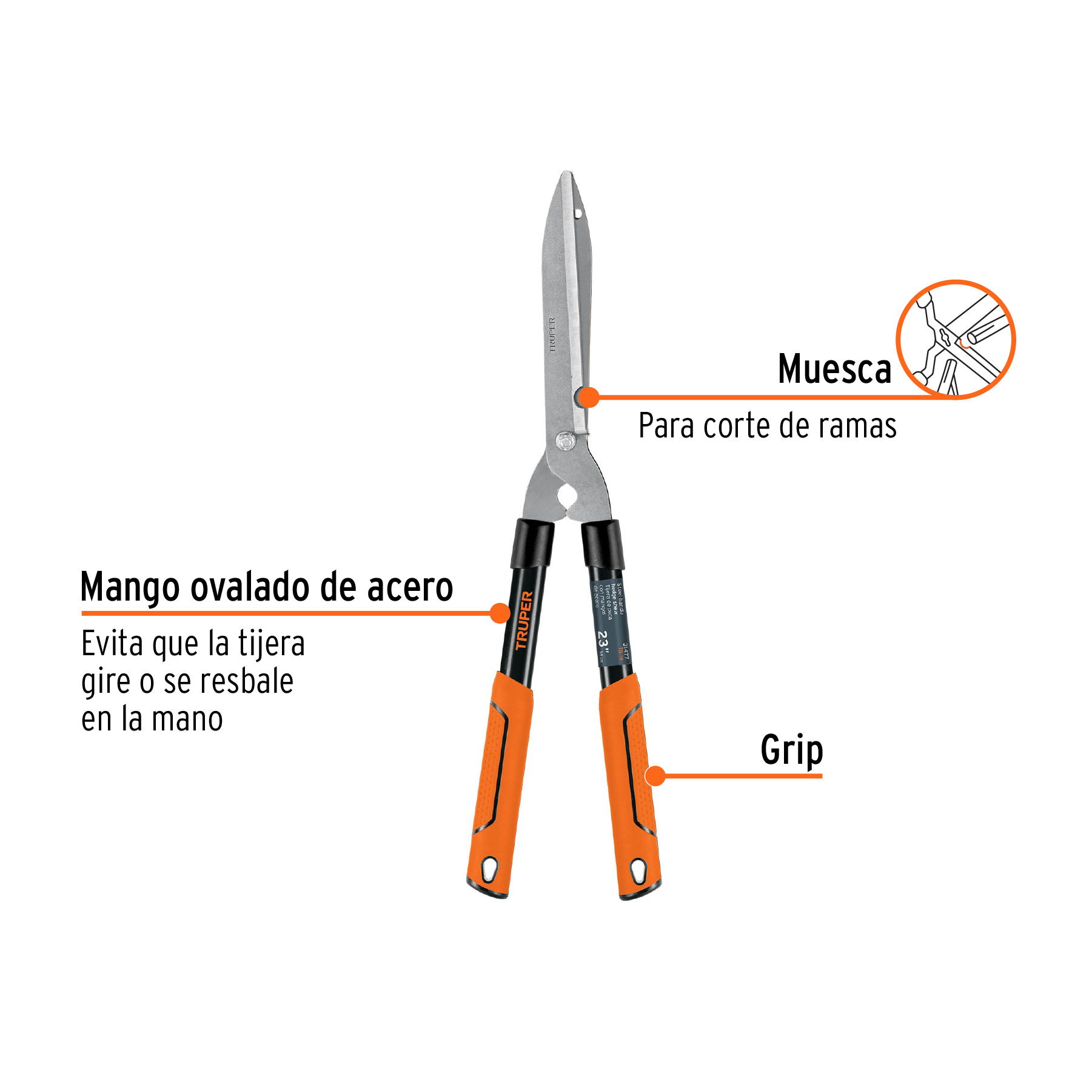 Tijera para poda 58 cm, Classic, mangos tubulares, TRUPER TRUPER