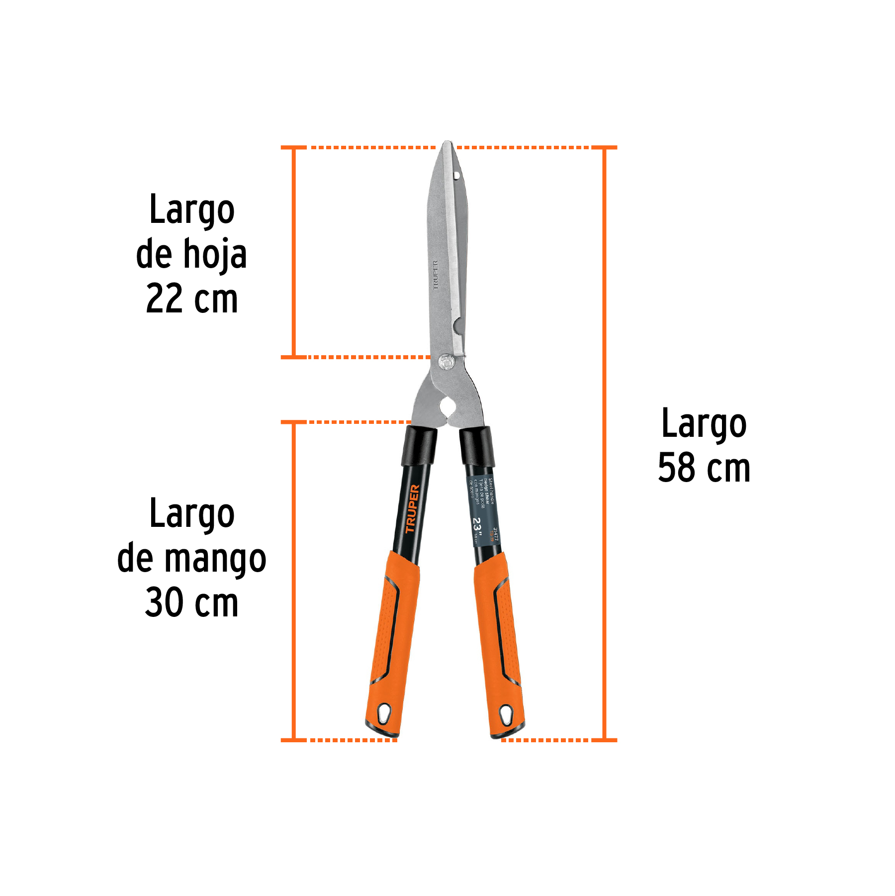 Tijera para poda 58 cm, Classic, mangos tubulares, TRUPER TRUPER
