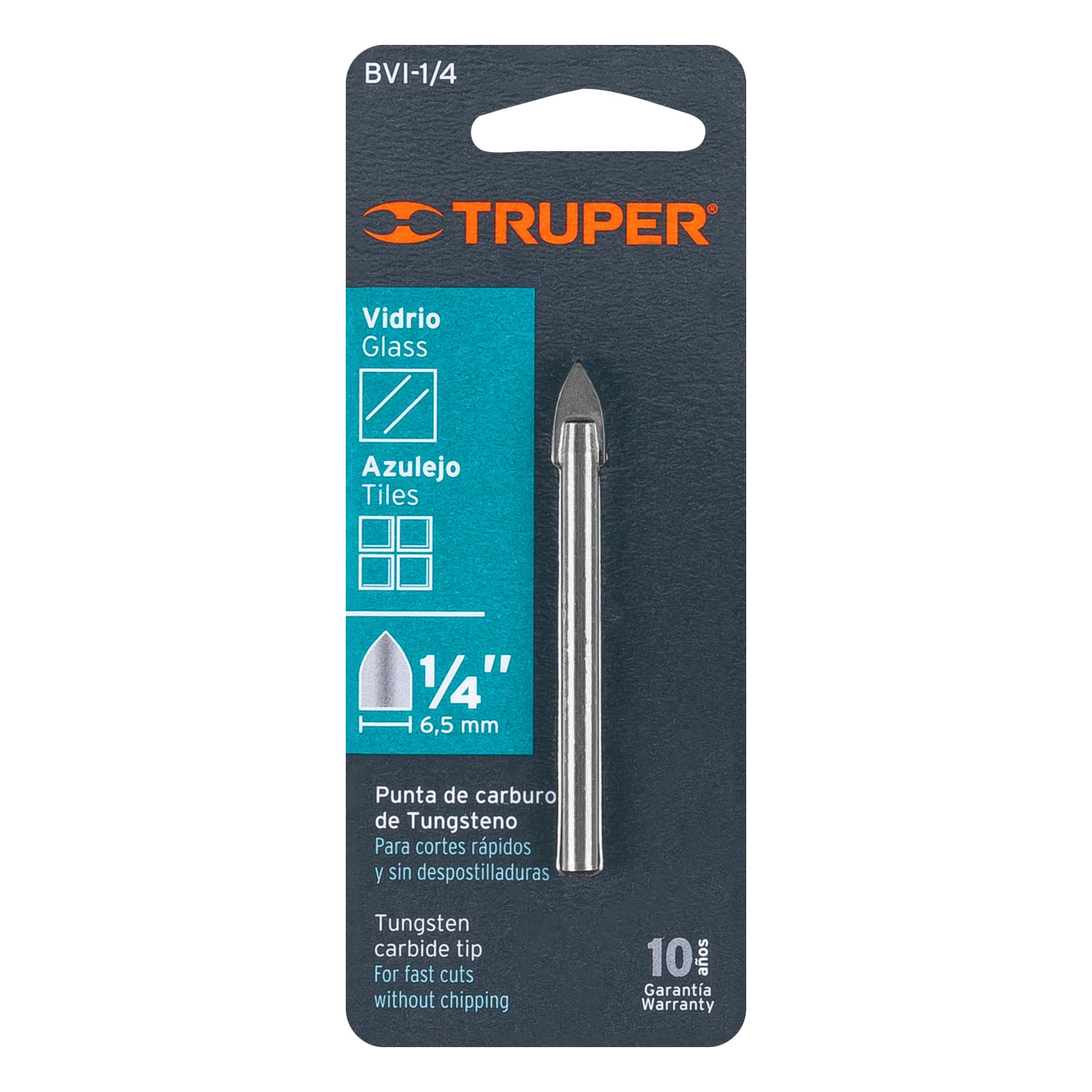 Broca para vidrio y azulejo de 1/4", TRUPER TRUPER