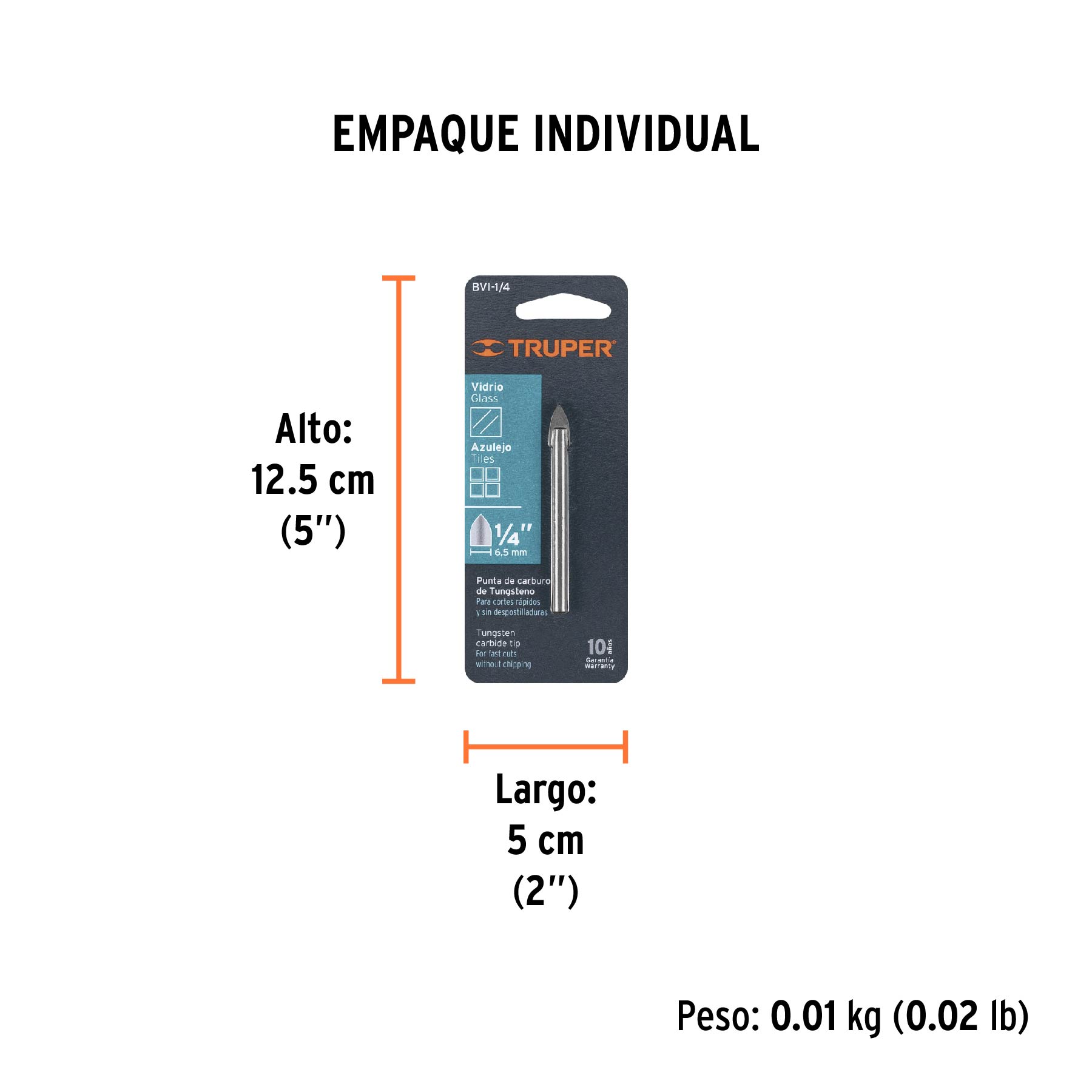 Broca para vidrio y azulejo de 1/4", TRUPER TRUPER