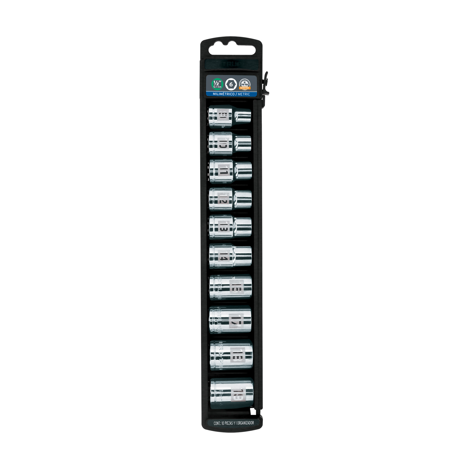 Juego de 10 dados cuadro 1/2" mm, TRUPER TRUPER
