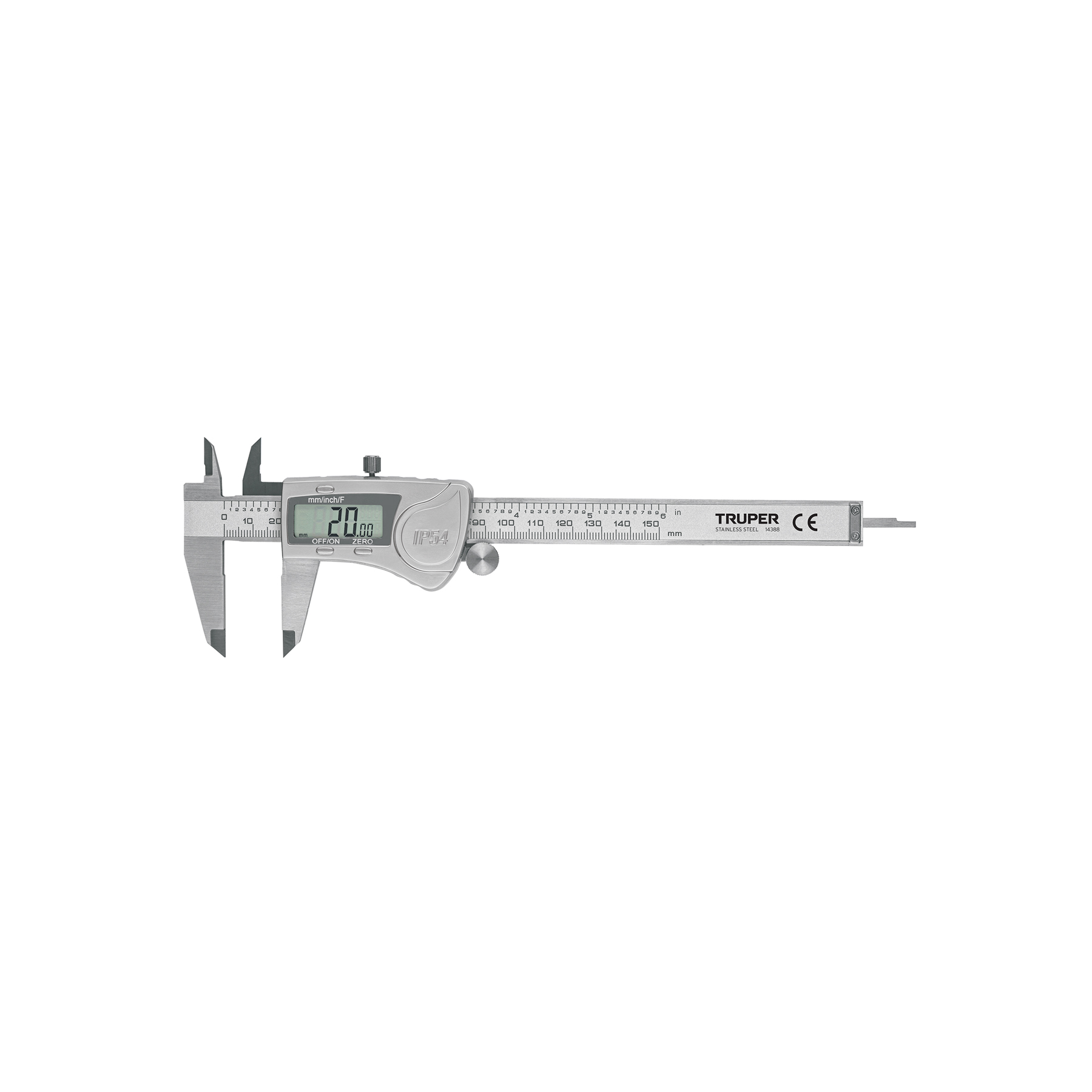 Calibrador vernier digital 6", acero inox, std y mm, TRUPER TRUPER