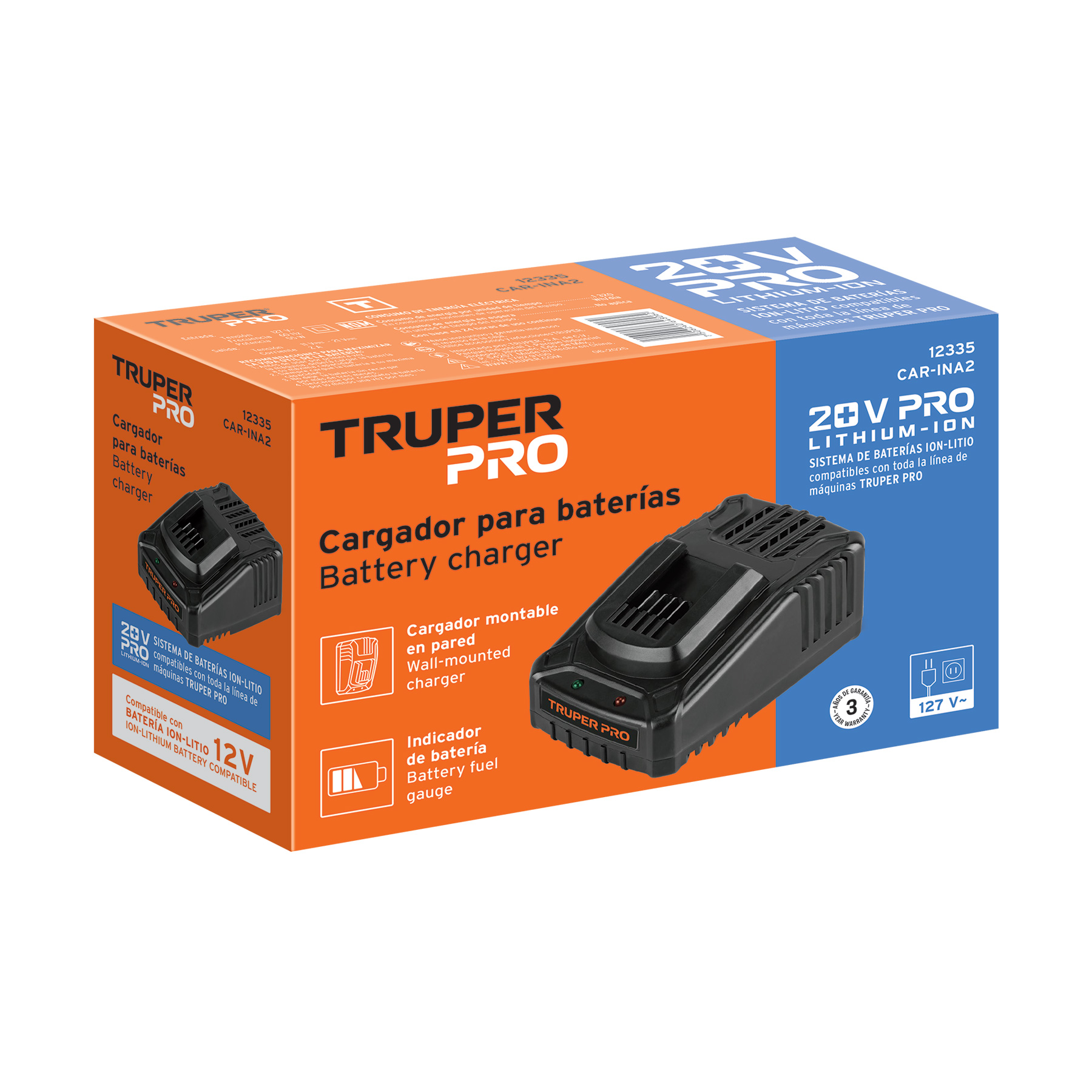 Cargador de baterías de ion litio de 12 y 20 V, TRUPER PRO TRUPER