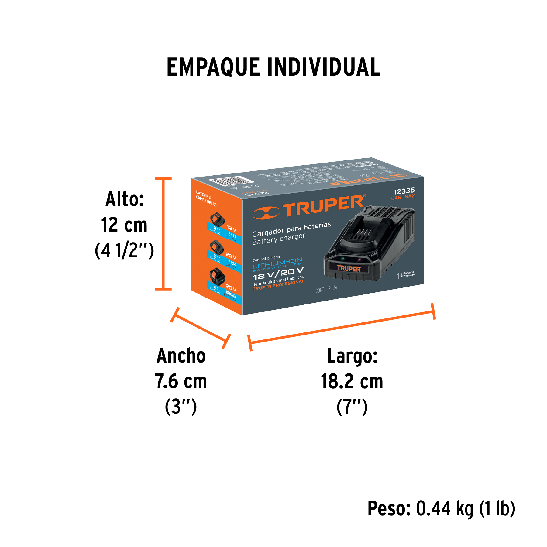 Cargador de baterías de ion litio de 12 y 20 V, TRUPER PRO TRUPER