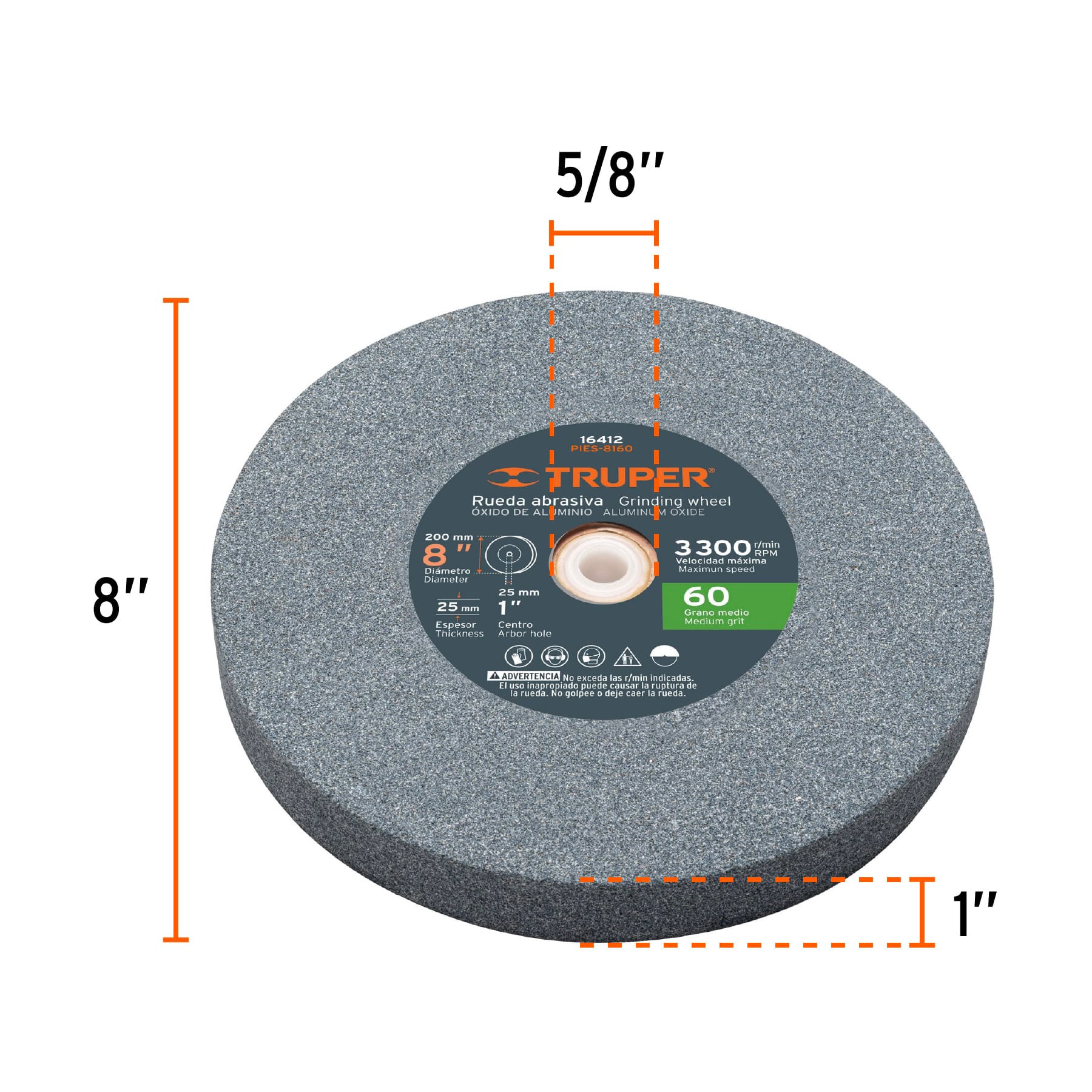 Esmeril de banco de 8" de 3/4 HP (560 W), TRUPER TRUPER